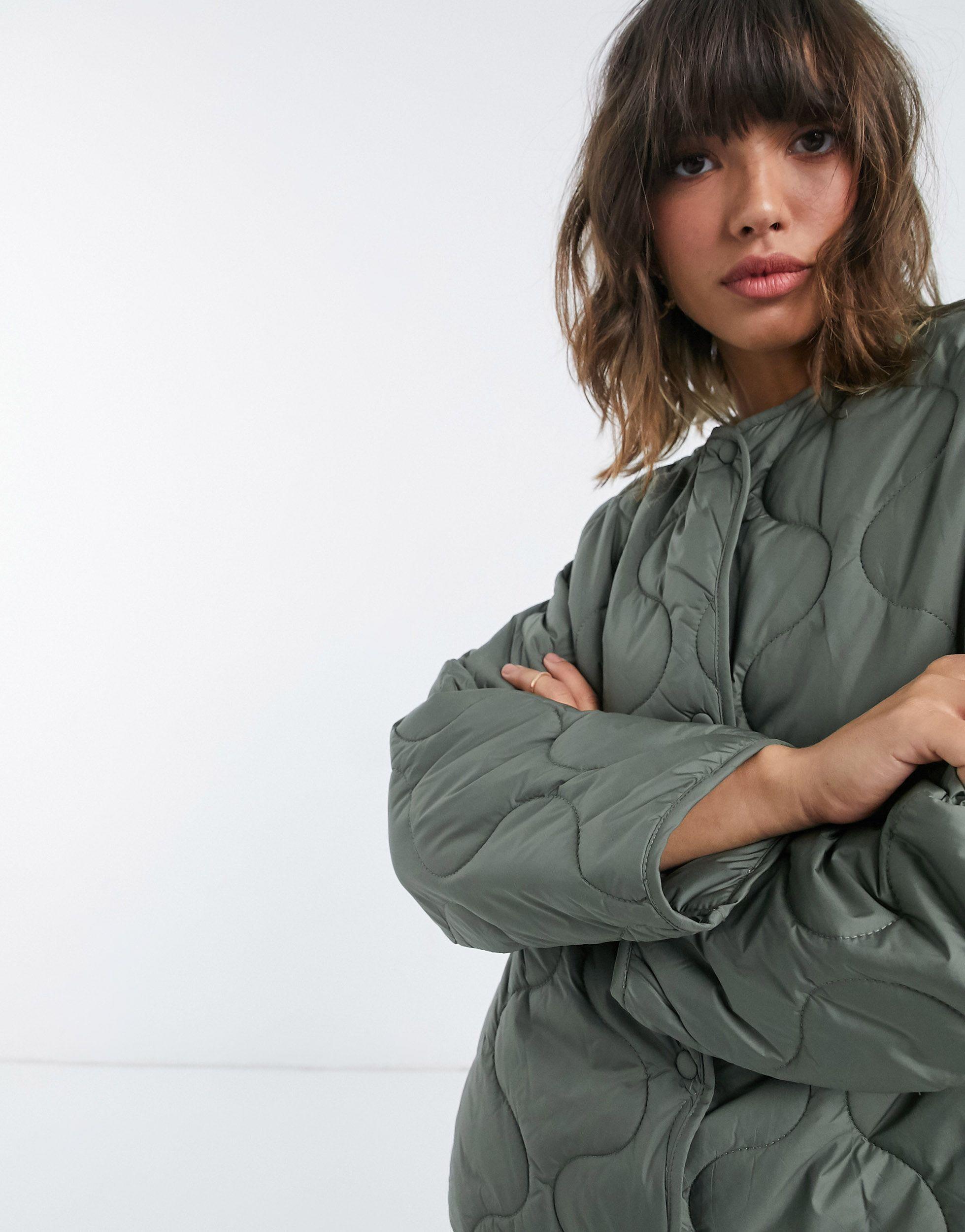 Mango Quilted Puffer Jacket in Green | Lyst