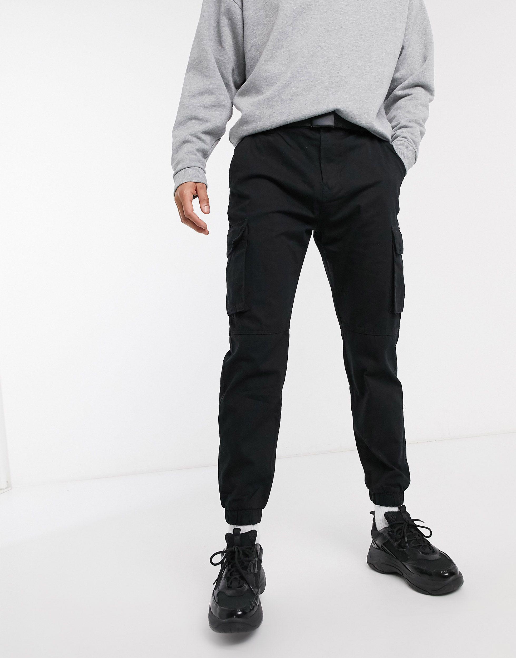 Pantalon cargo à ceinture Bershka pour homme en coloris Noir | Lyst