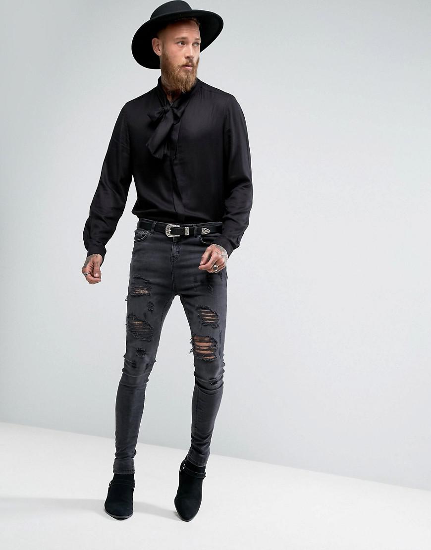 ASOS Regular Fit Shirt With Pussy Bow in Black for Men | Lyst UK