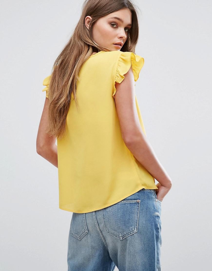 Yellow flutter sleeve top Outlet