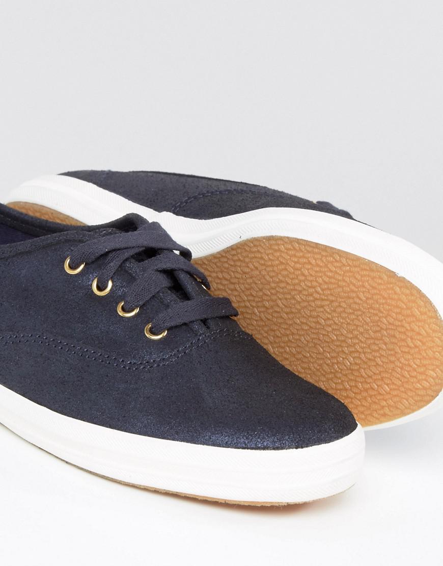Keds Champion Navy Metallic Leather Plimsoll Trainers in Blue - Lyst