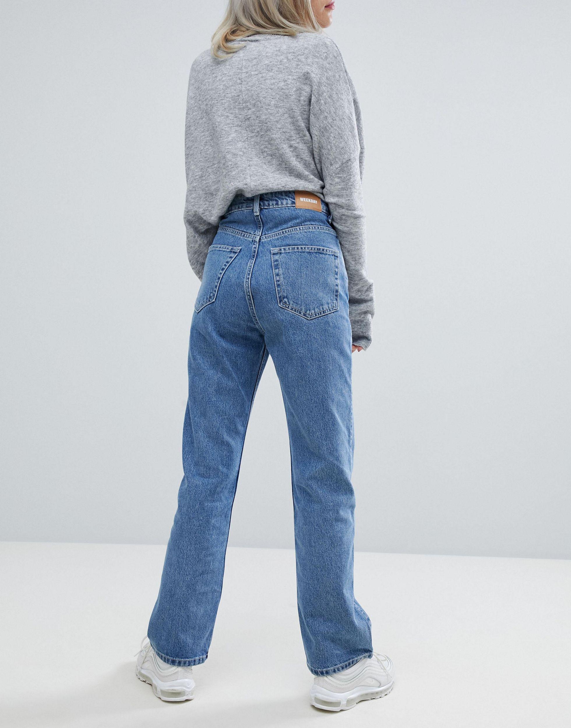 Weekday Denim Rowe Super High Waist Straight Leg Jeans in Blue | Lyst
