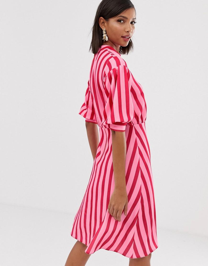 Closet High Neck Midaxi Skater Dress In Contrast Candy Stripe In