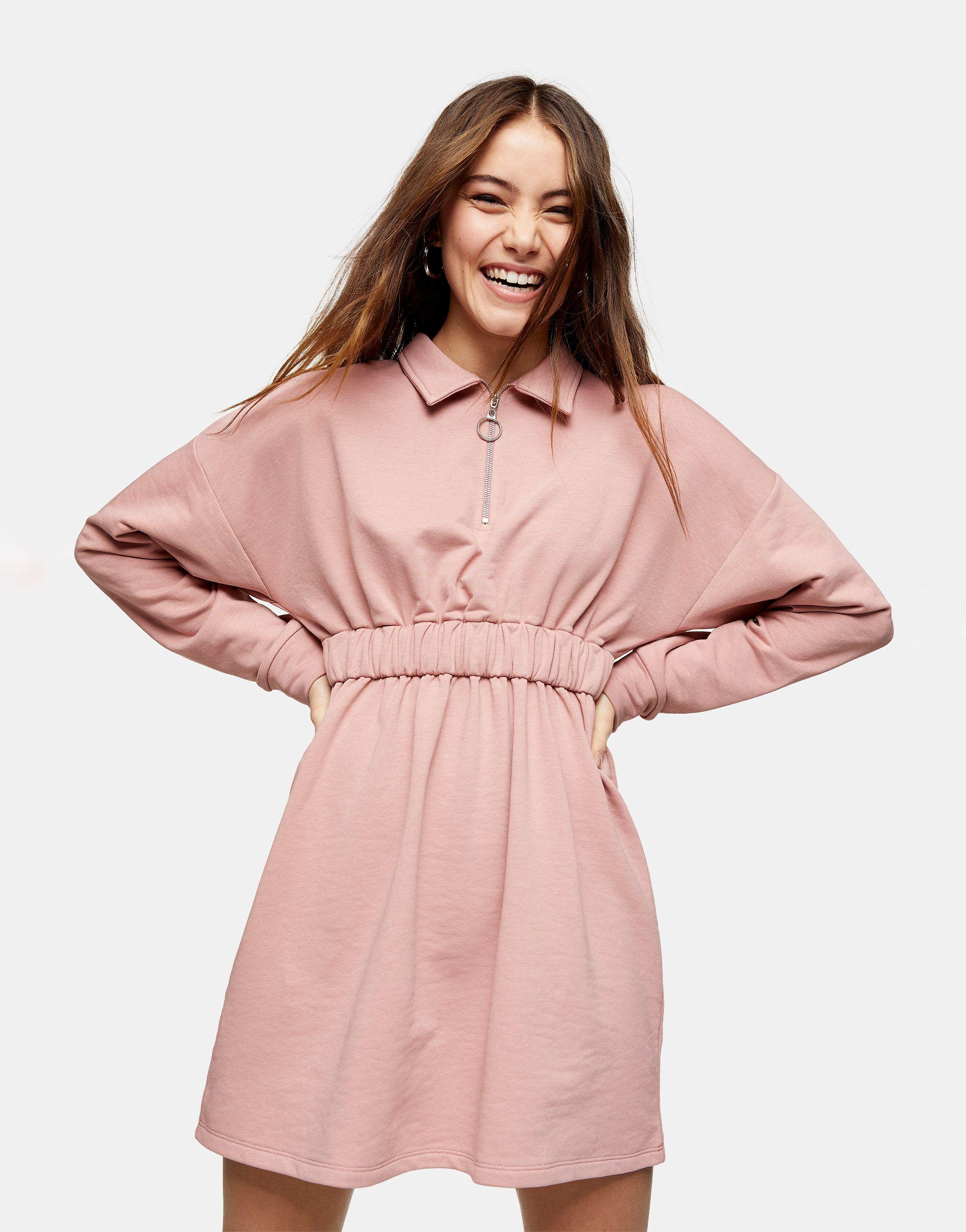 Robe courte zippée avec col et taille froncée - blush TOPSHOP en coloris  Rose - 41 % de réduction - Lyst