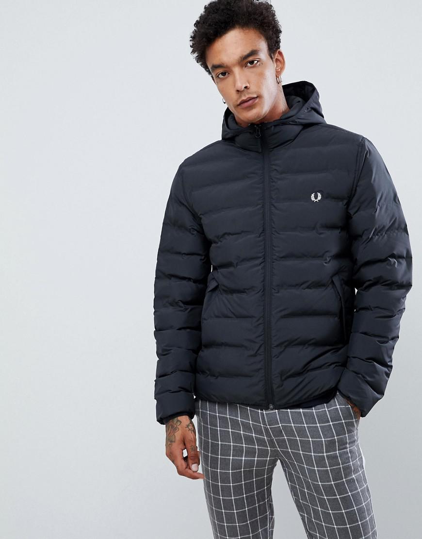 Fred Perry Synthetic Hooded Puffer Jacket In Black for Men - Lyst