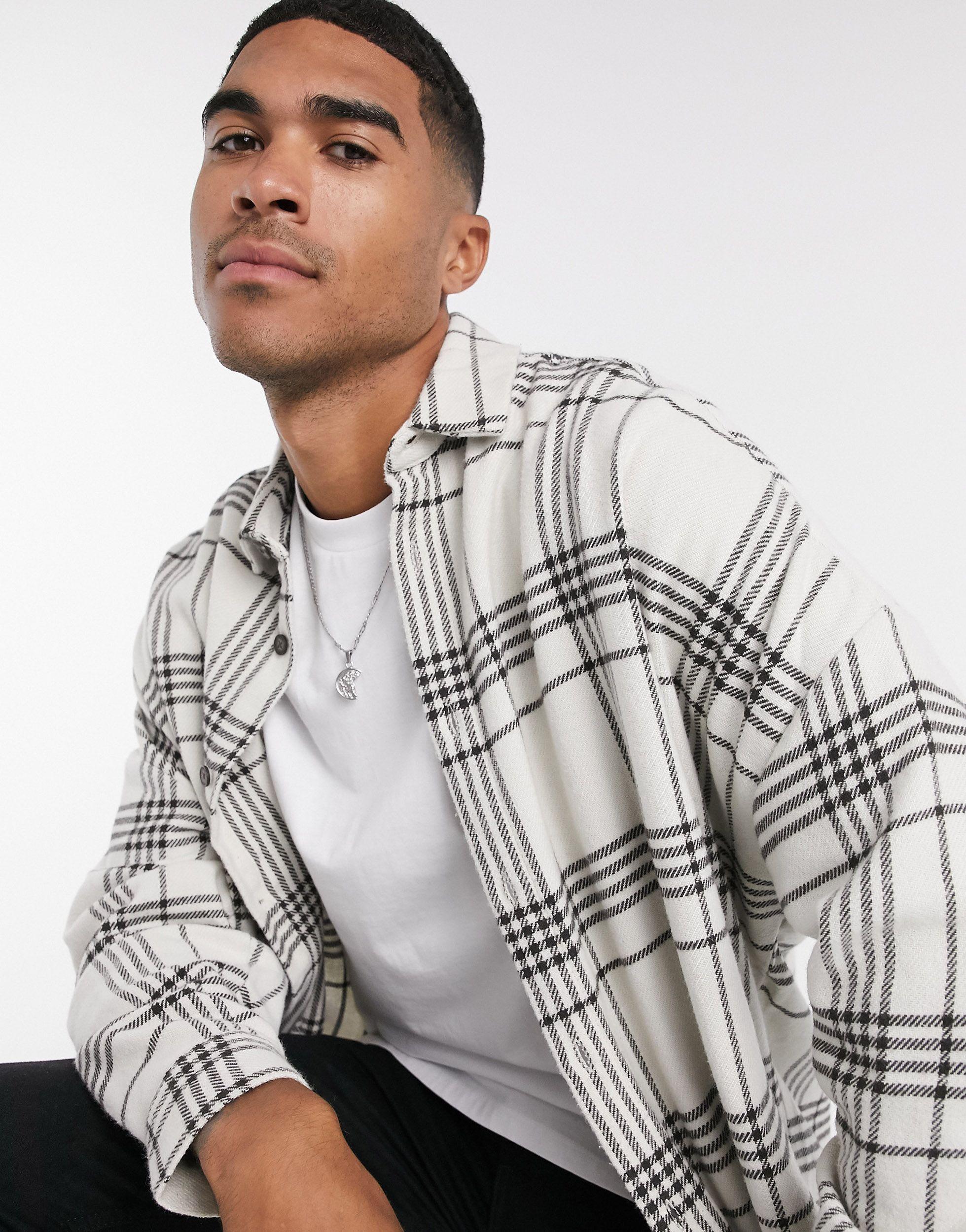 ASOS Brushed Flannel Extreme Oversized Check Shirt in White for Men | Lyst