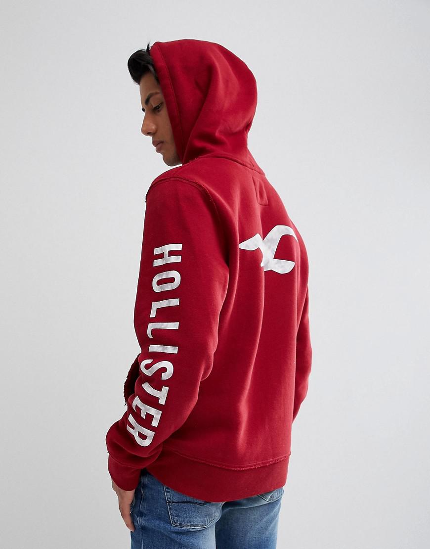 Hollister Overhead Hoodie With Sleeve & Back Logo In Rhubarb in