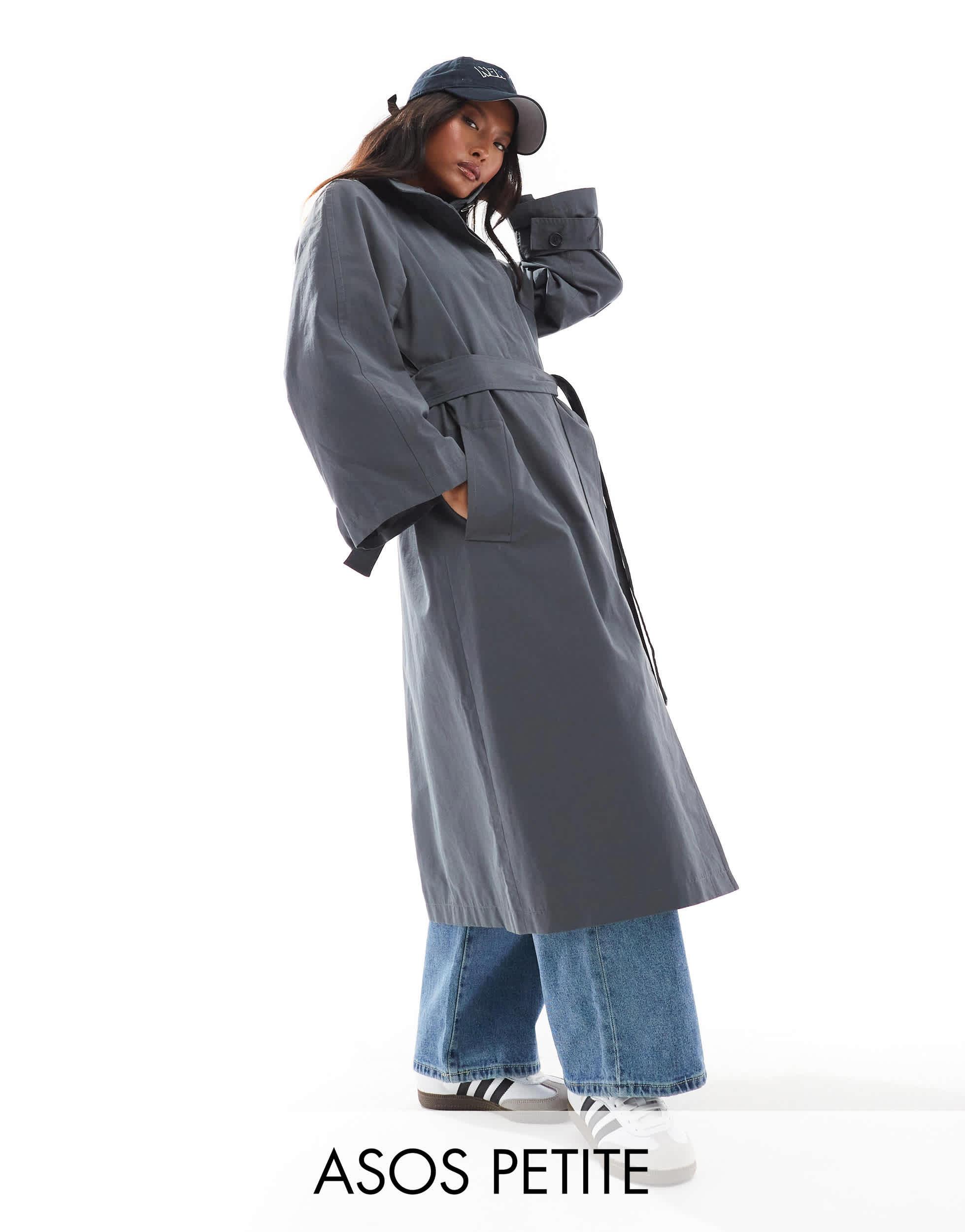 Asos design petite trench coat long oversize a col cheminee bleu marine ASOS en coloris Bleu Lyst