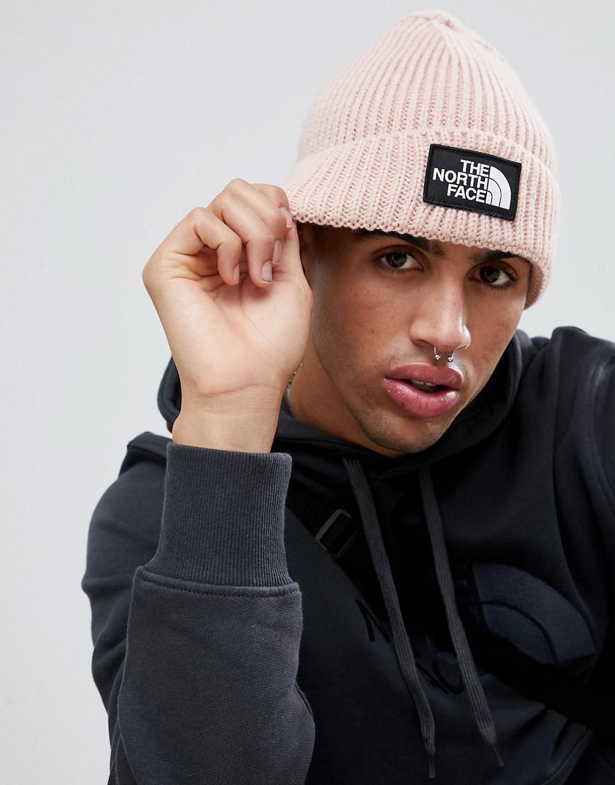 The North Face Logo Box Cuffed Beanie Hat In Pink for Men - Lyst