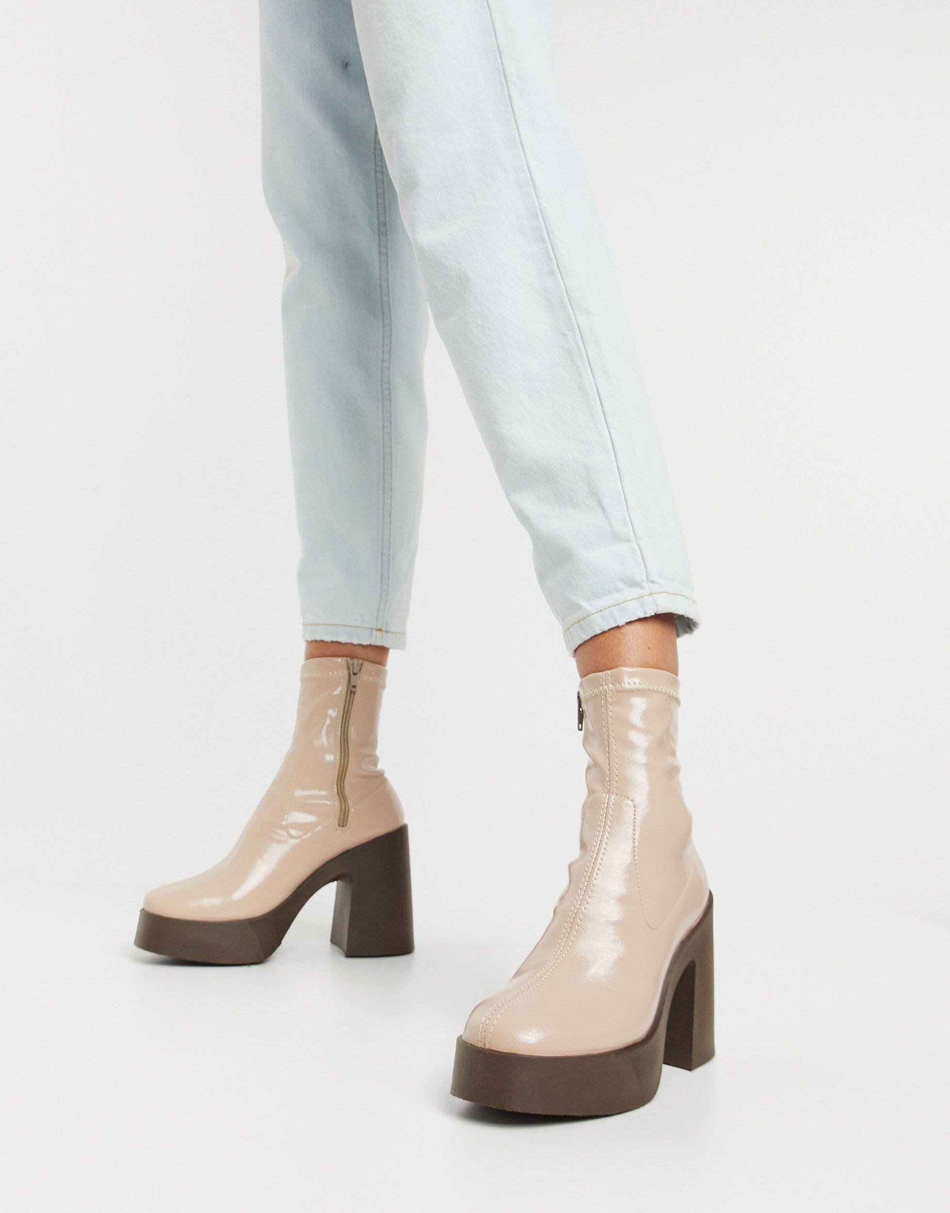 ASOS Elsie High Heeled Sock Boots in White | Lyst