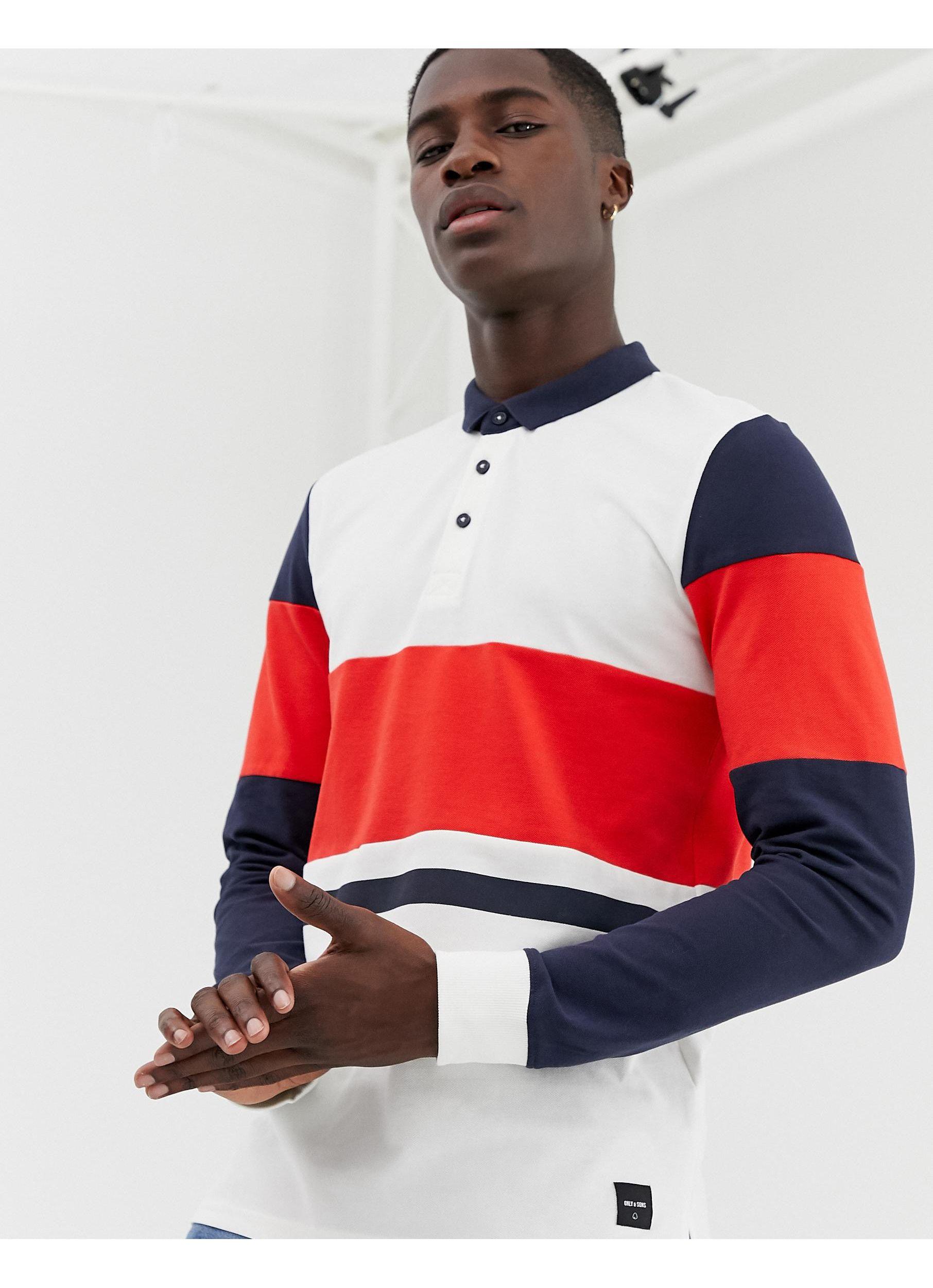 color block polo shirt long sleeve