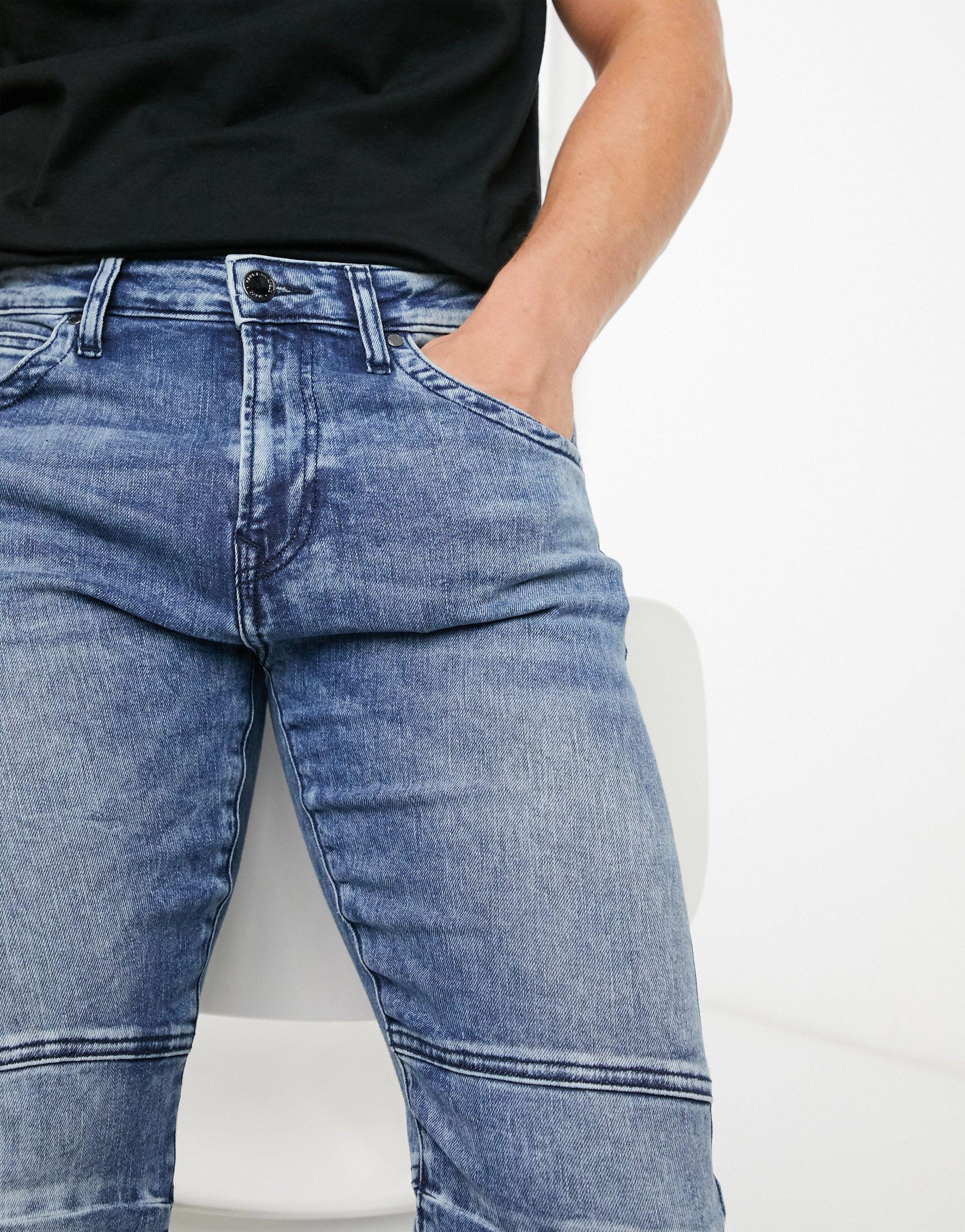 Karl Lagerfeld Washed Denim Moto Jeans in Blue for Men - Lyst