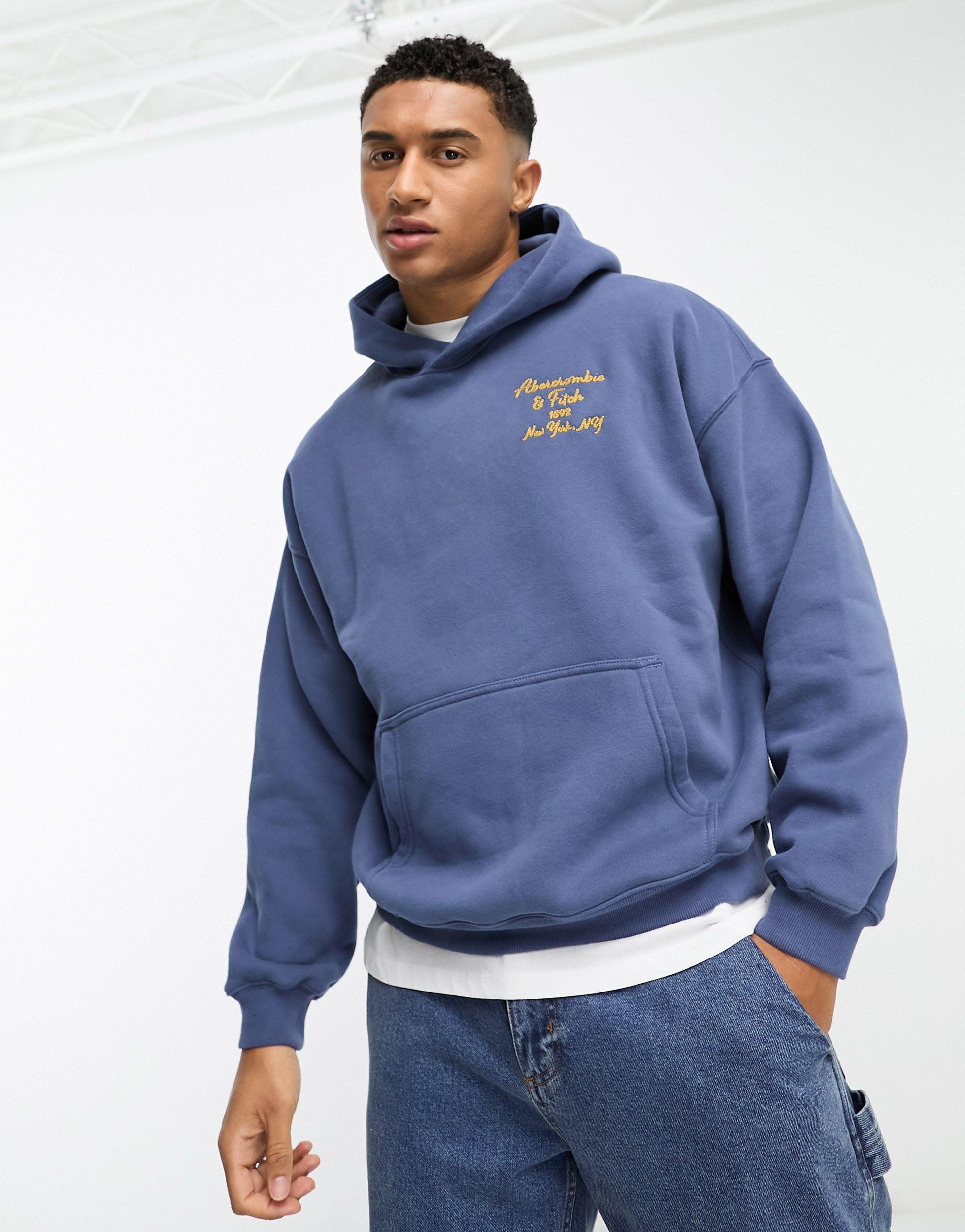 Abercrombie & Fitch Back Logo Hoodie in Blue for Men | Lyst UK