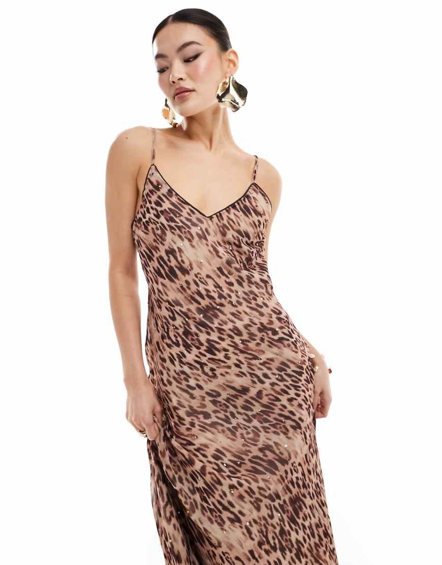 knee length dresses for ladies Kaila Silk Leopard Midi Dress in Leopard Spot Brown