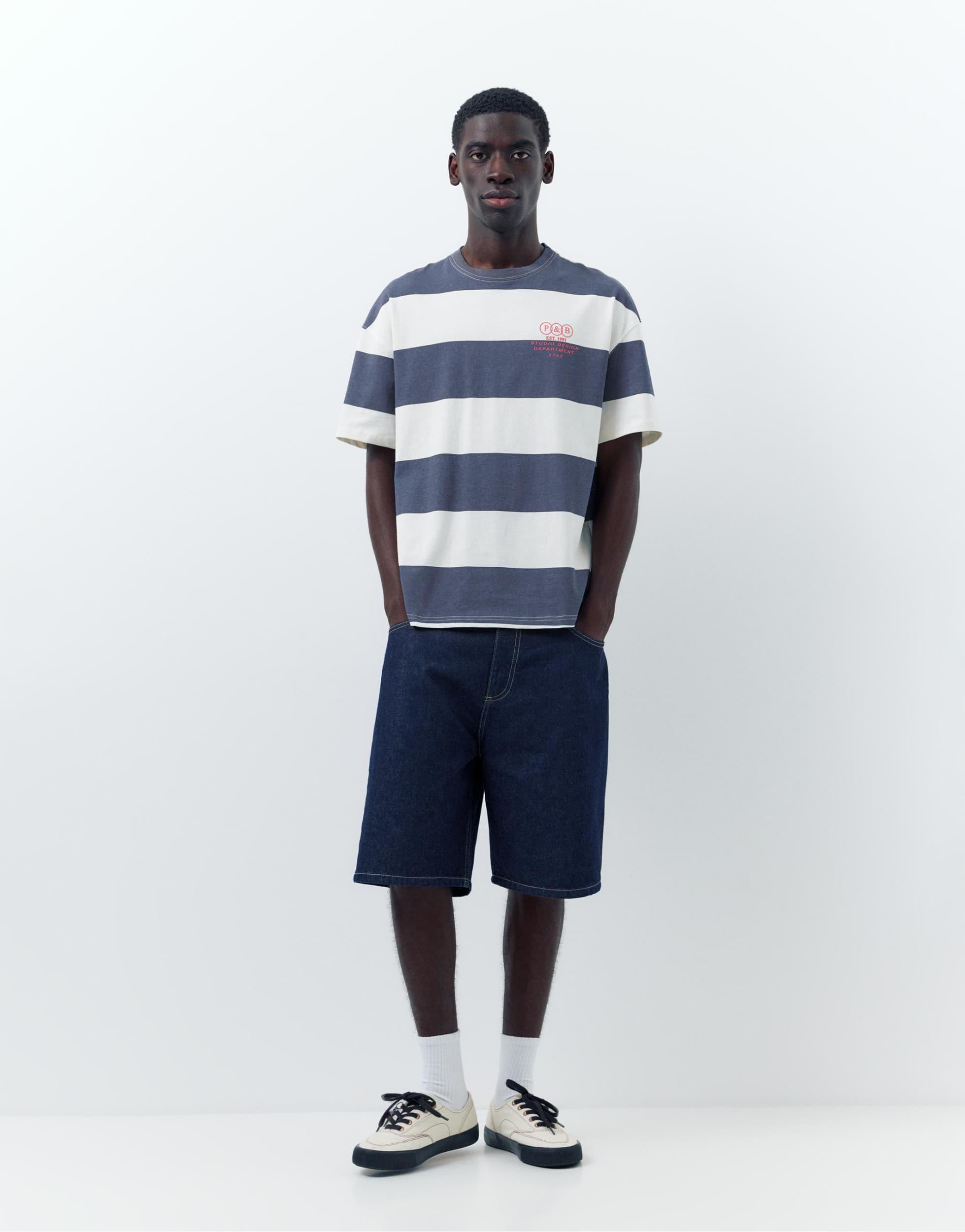 Pull&Bear - T-shirt en polyamide à manches courtes - Gris