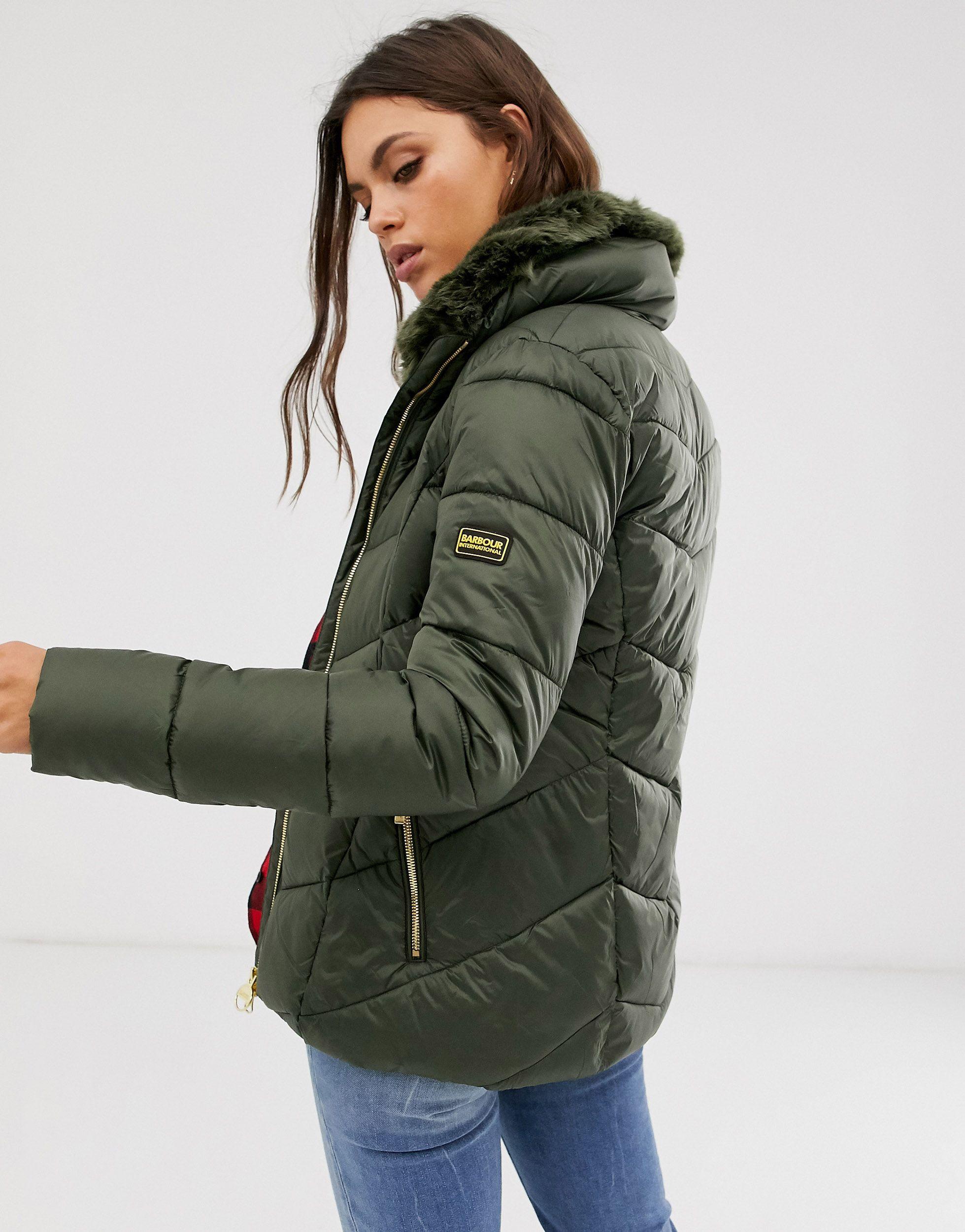 Barbour International Nurburg Chevron Quilted Jacket With Detachable Faux  Fur Collar in Green - Lyst