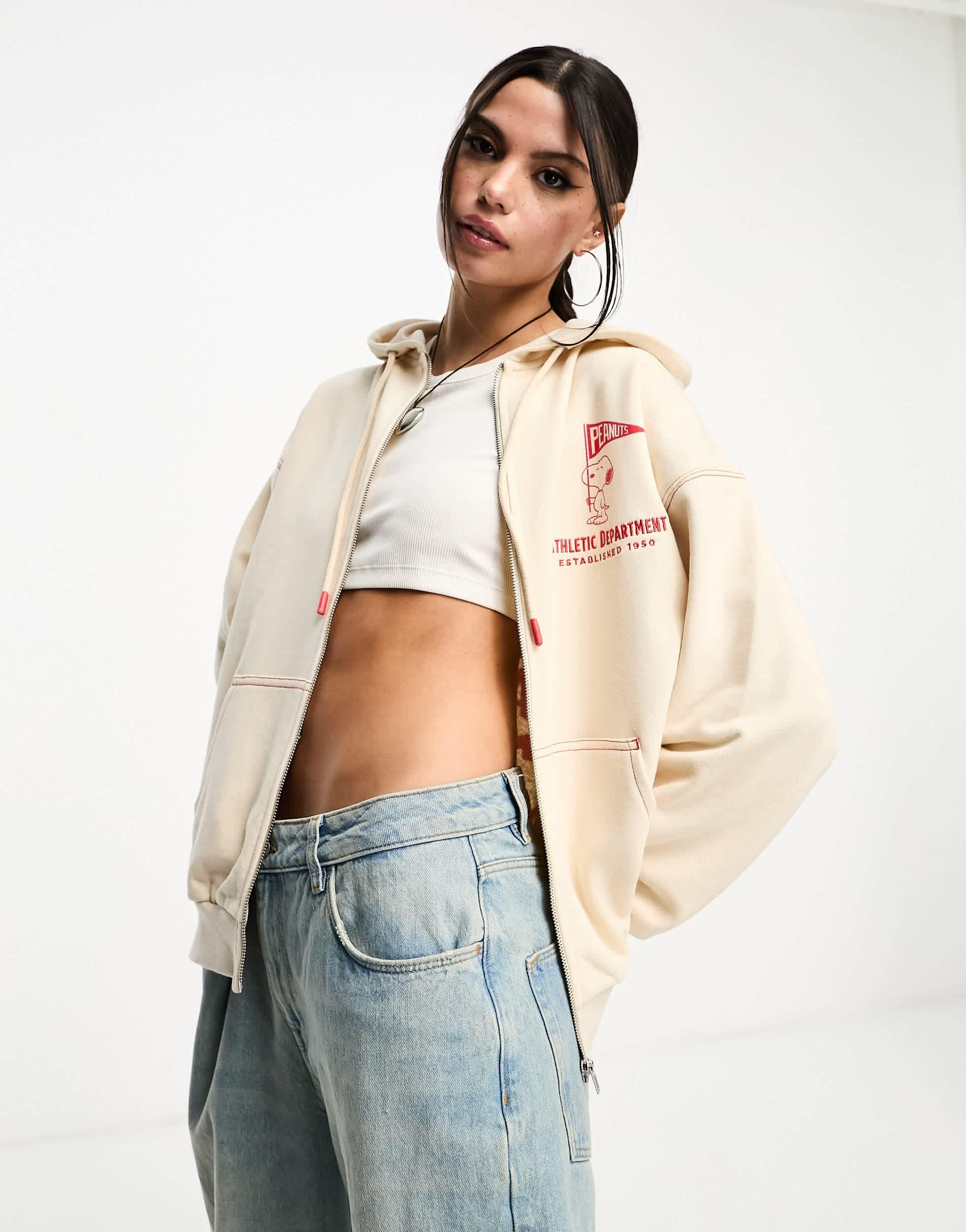 Cotton On Cotton On Relaxed Zip Through Hoodie With Snoopy Retro 