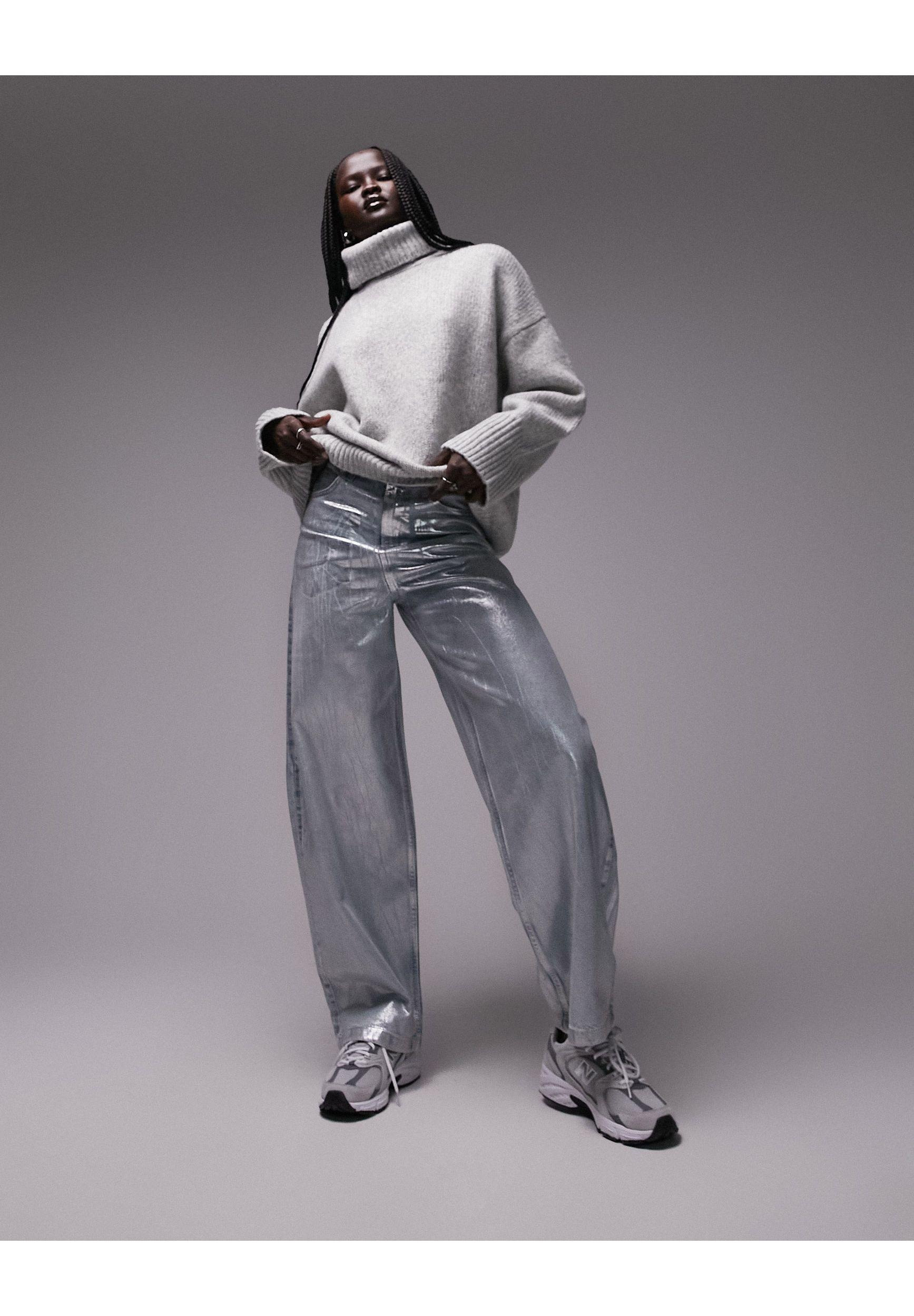 Topshop oversized top roll neck jumper