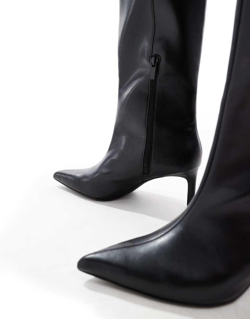 Bershka Pointed Toe Faux Leather Calf Length Boots in Black Lyst UK