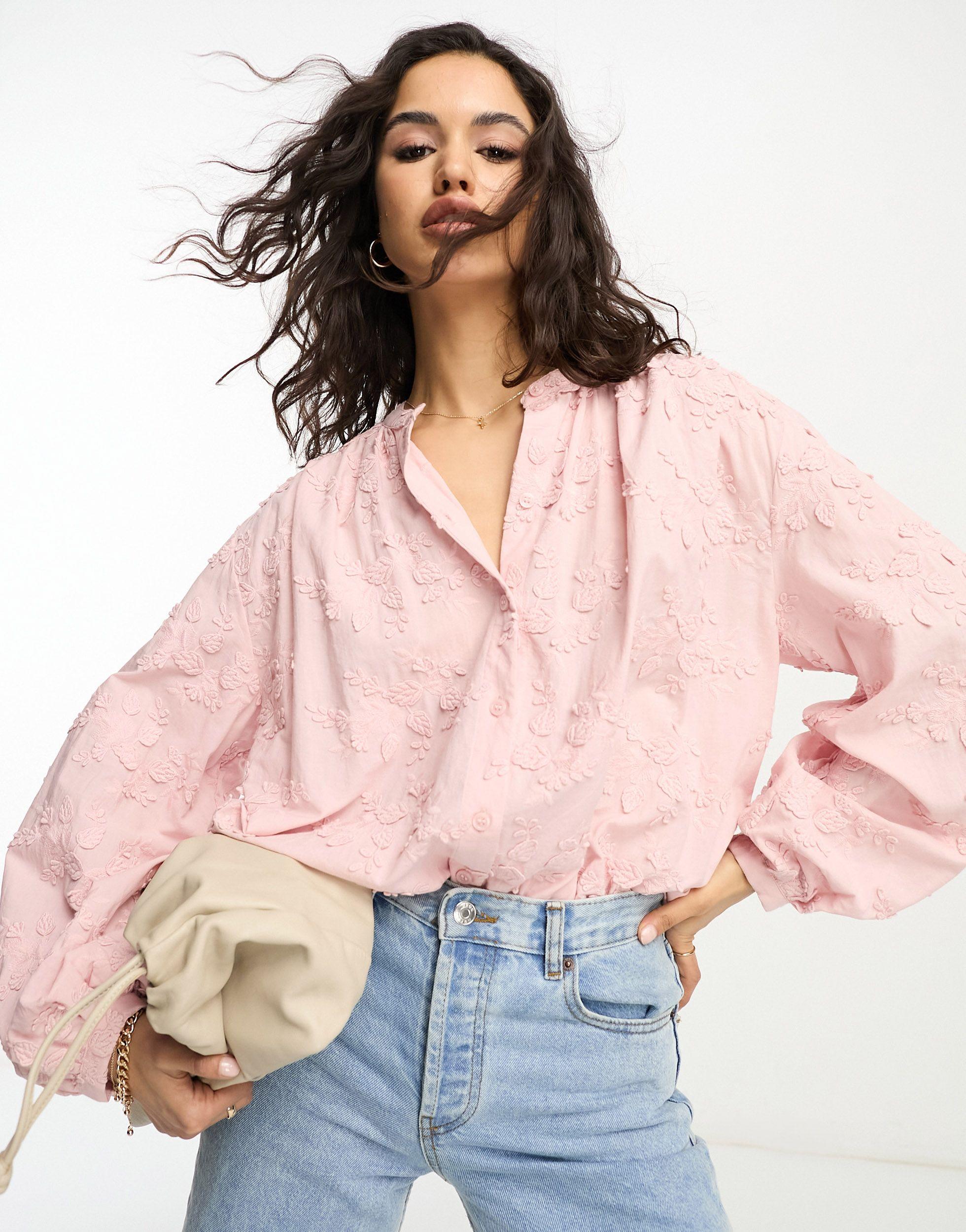 & Other Stories Floral Embroidered Blouse in Pink | Lyst