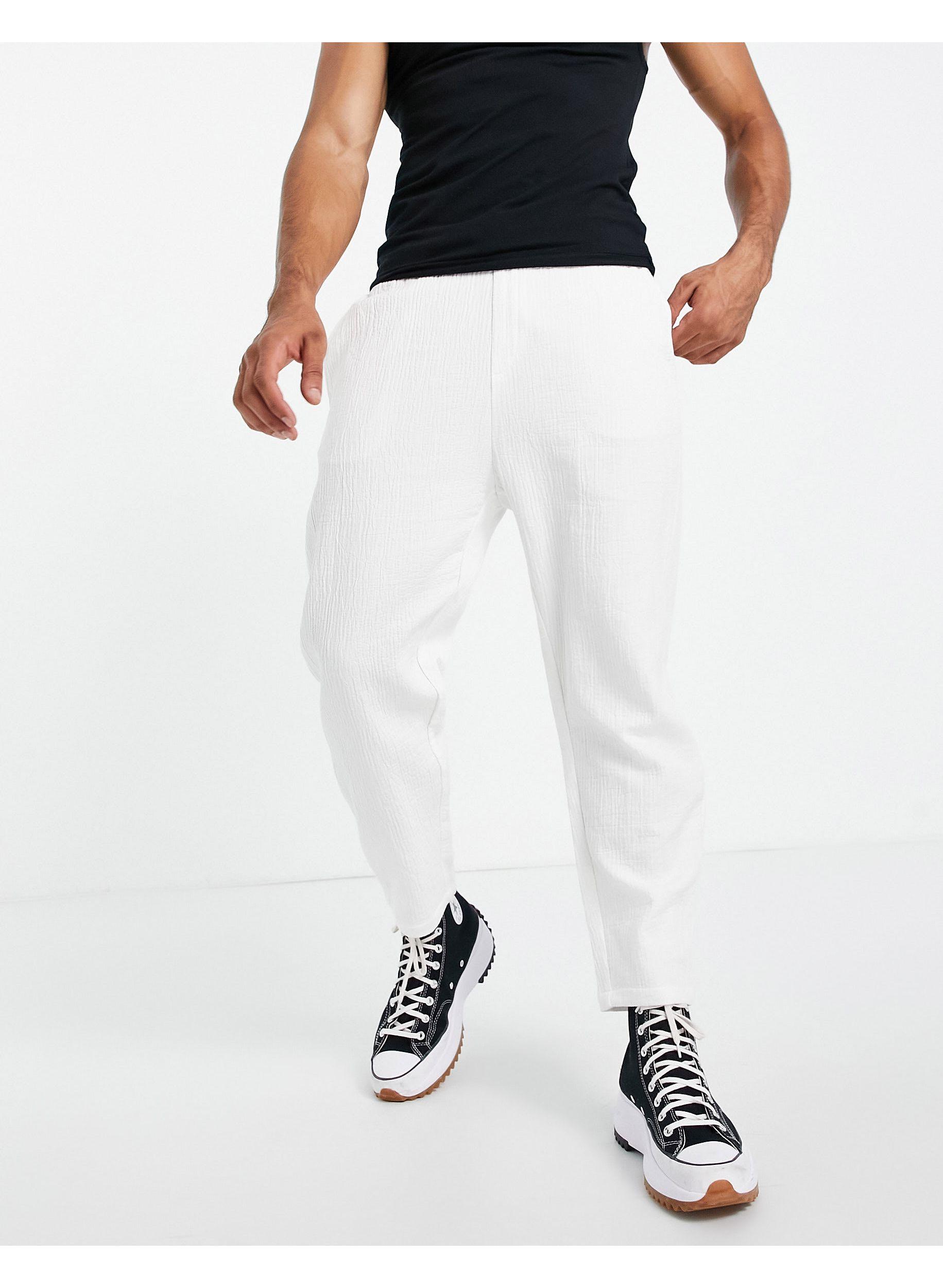 Bershka Loose Fit Textured Trousers in White for Men | Lyst