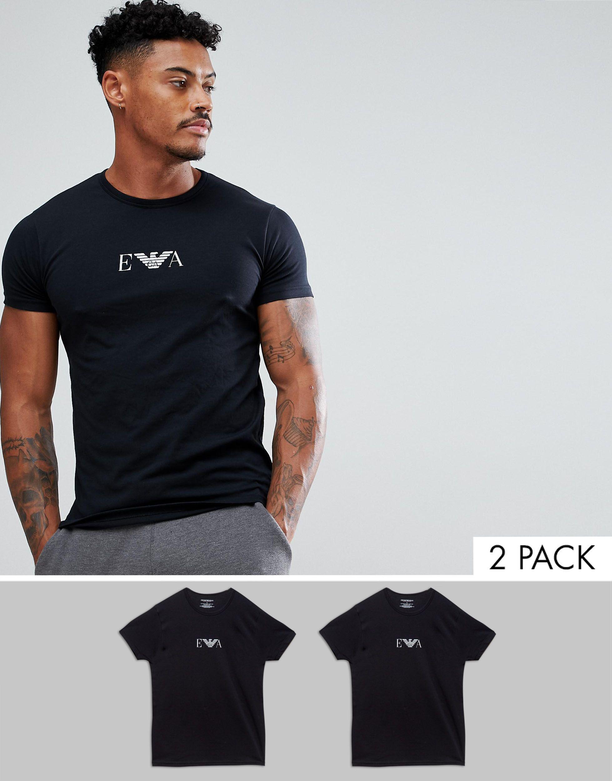 Emporio Armani Cotton Loungewear 2 Pack Logo Lounge T-shirts in Black for  Men - Lyst