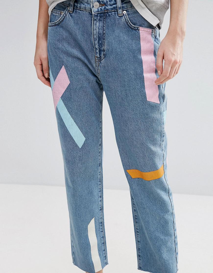 Pull&Bear Denim Painted Stripe Jeans in Blue - Lyst