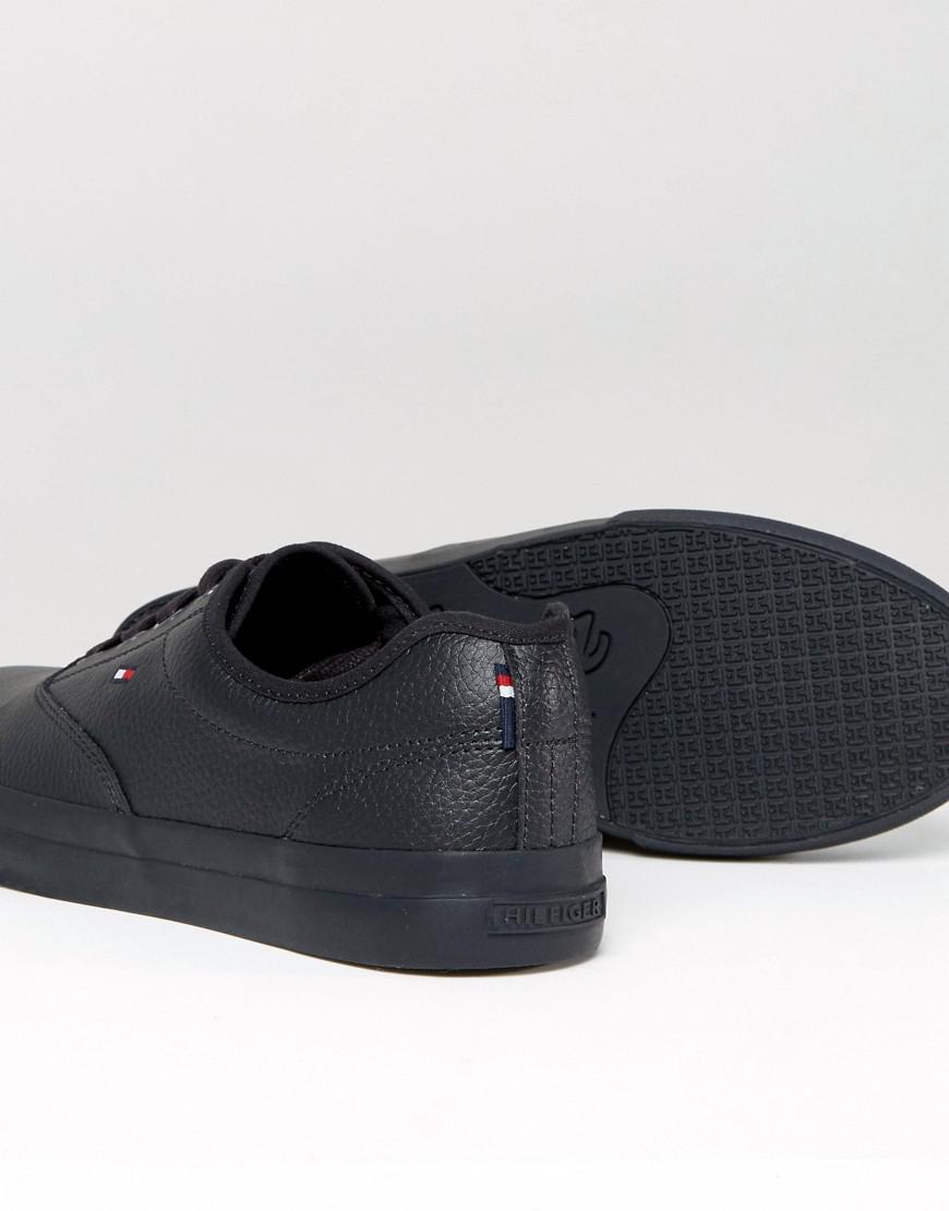 tommy hilfiger black leather trainers