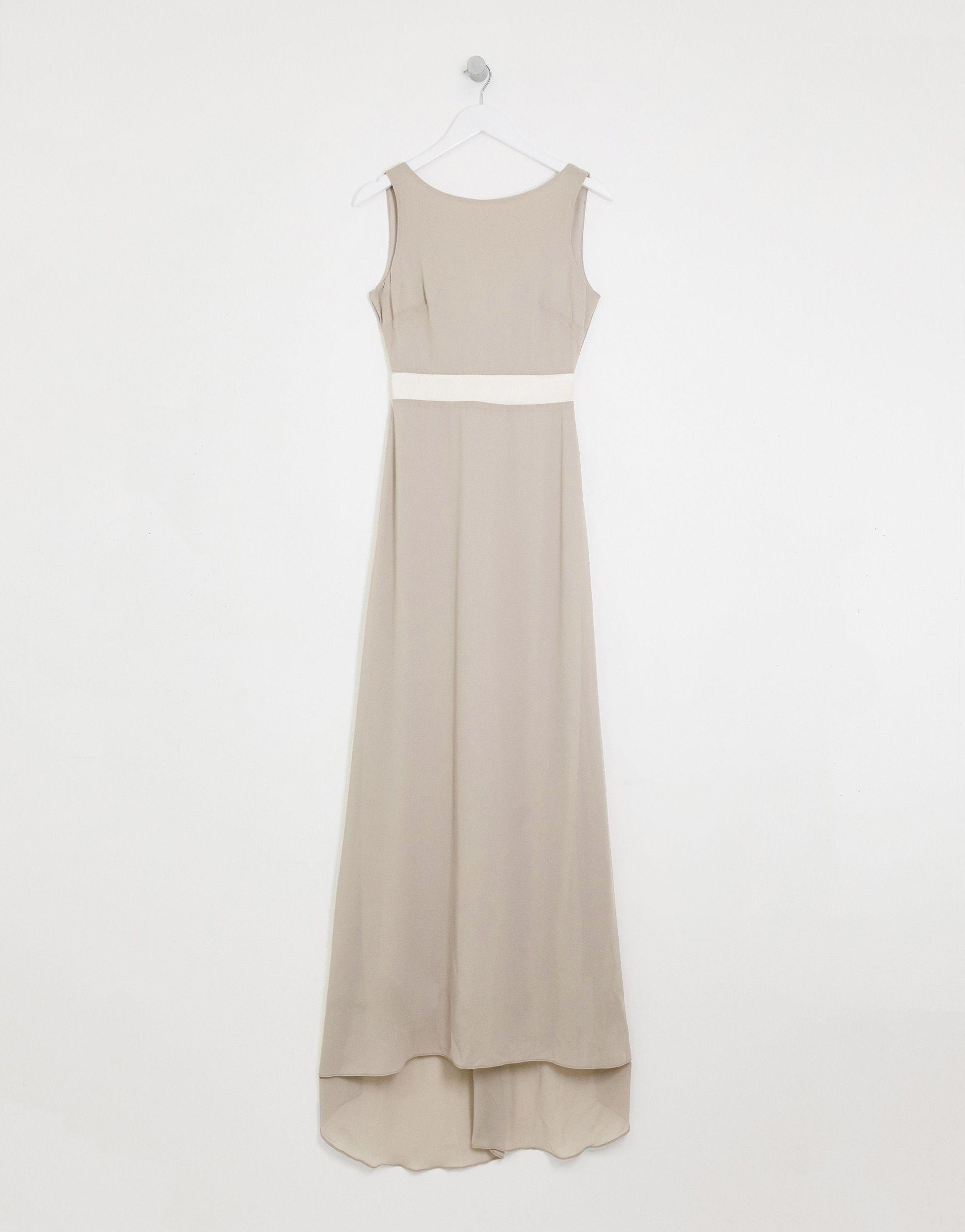 tfnc sateen bow back maxi bridesmaid dress in mink