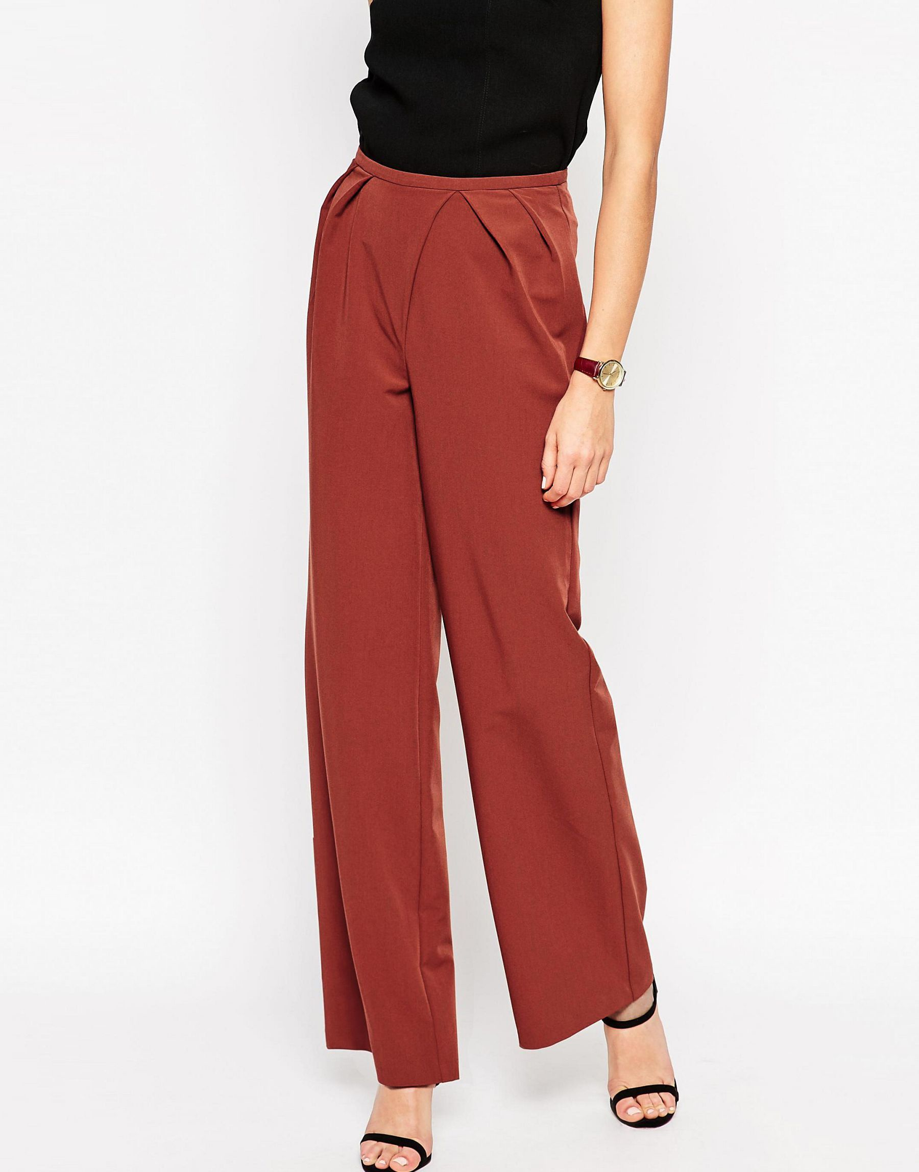 ASOS Synthetic Tall Wide Leg Trousers With Pleated Waist in Rust (Brown ...