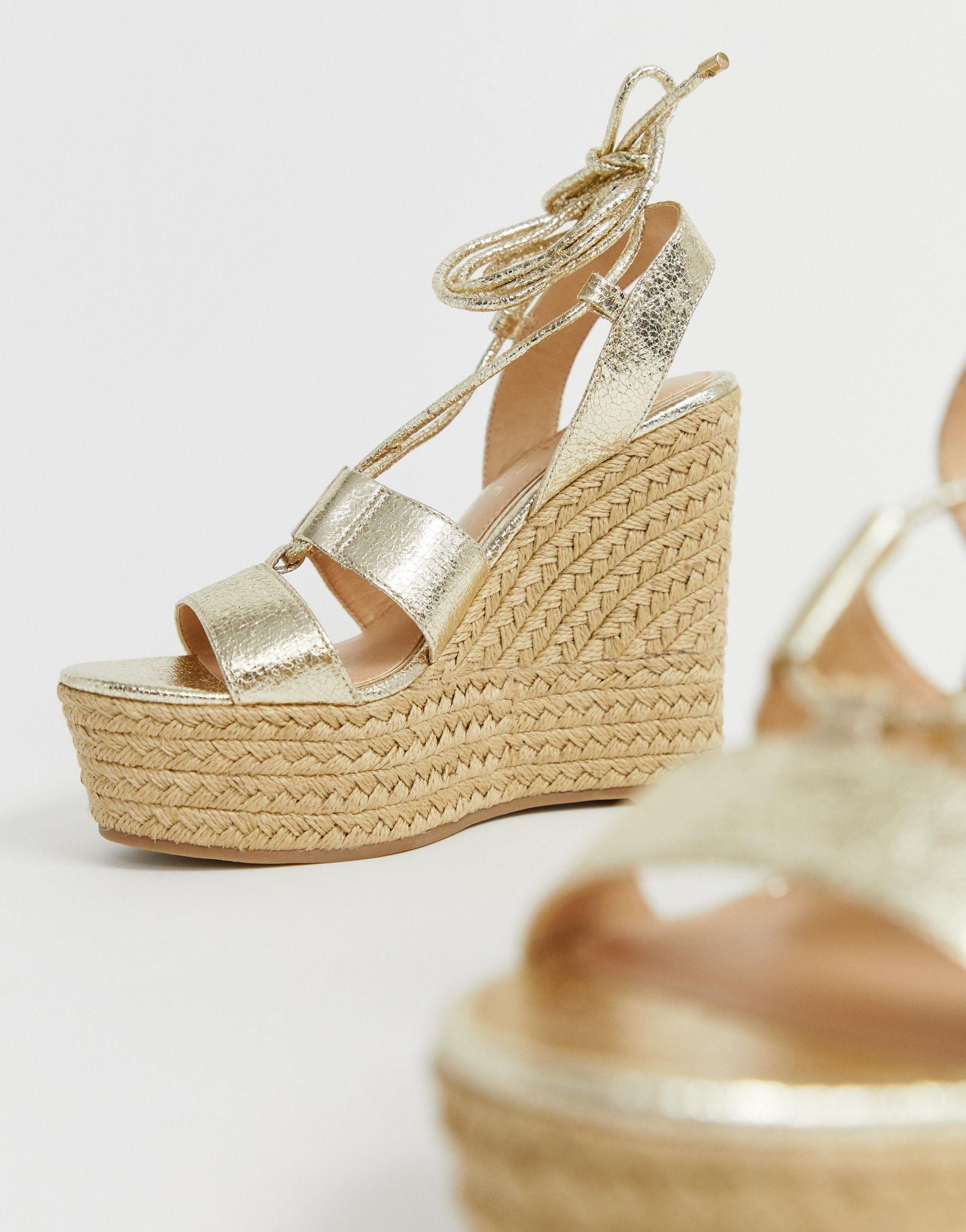 Hula Hula Gold Tie Up Espadrille Wedges 