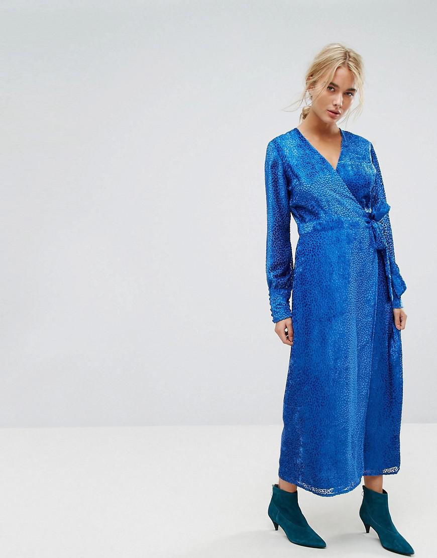 Gestuz Velvet Printed Maxi Dress With Tied Waist in Blue | Lyst