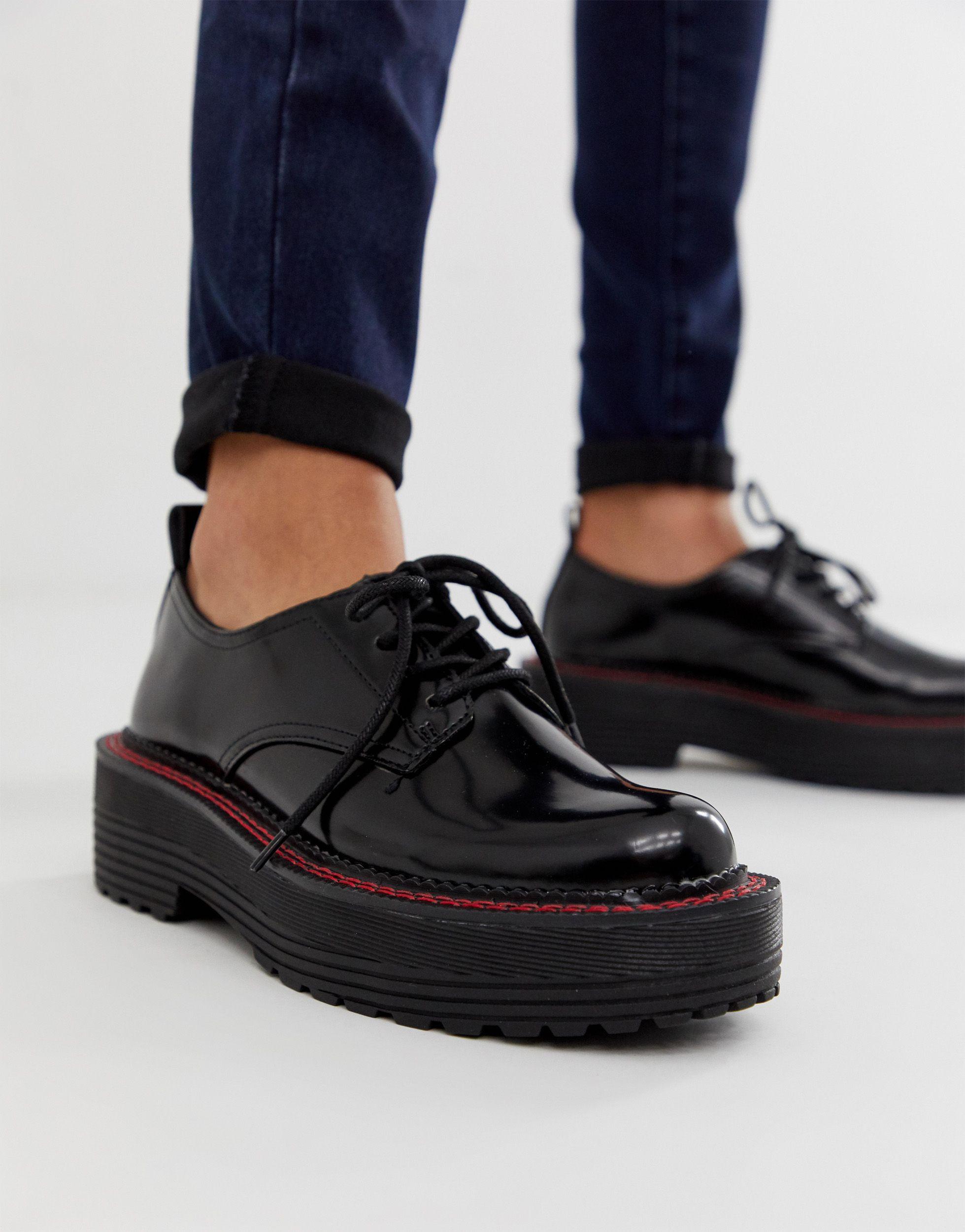 Bershka Chunky Sole Lace Up Shoe in Black | Lyst