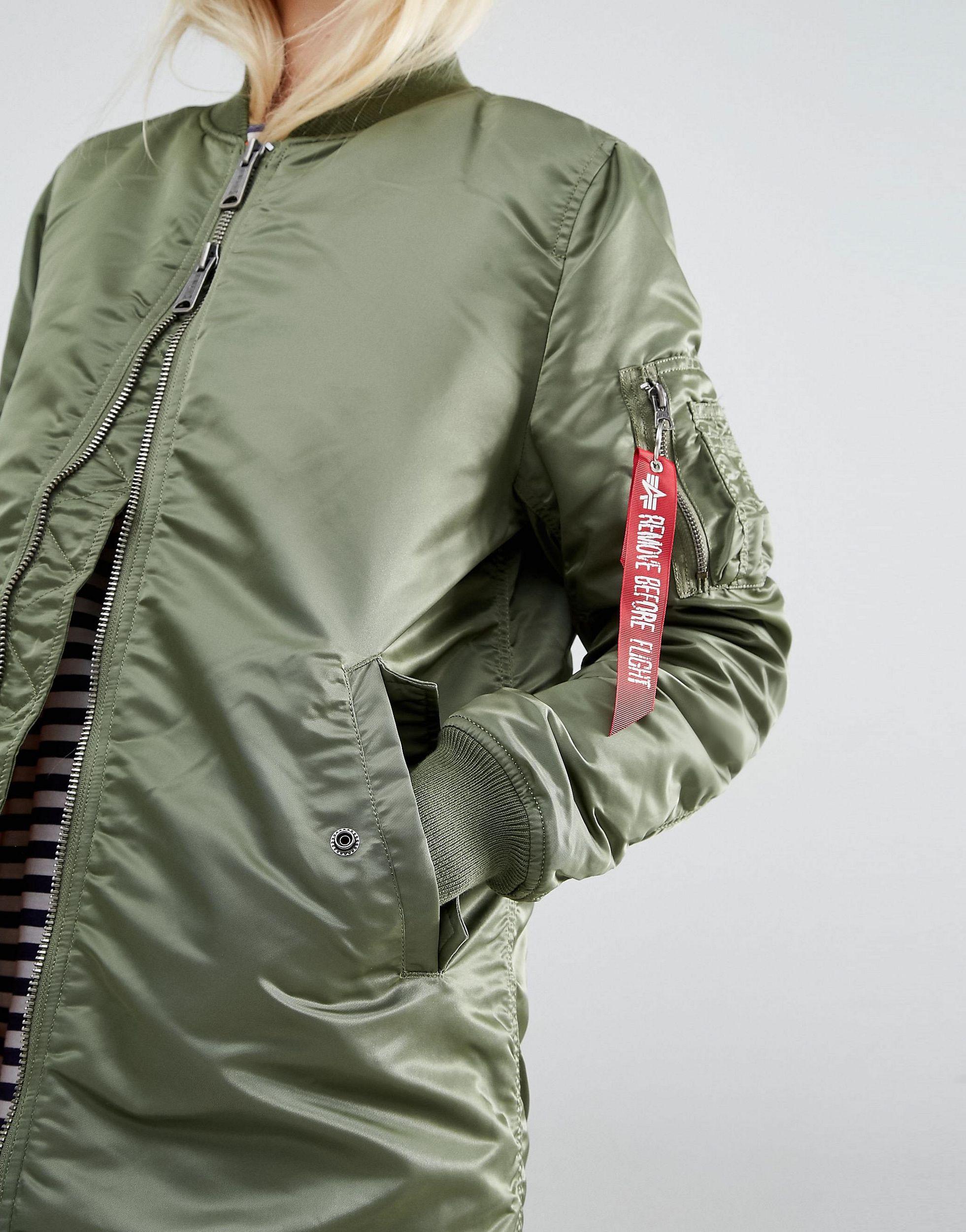 Alpha Industries Ma-1 Longline Bomber Jacket With Contrast Lining - Sage  Green | Lyst
