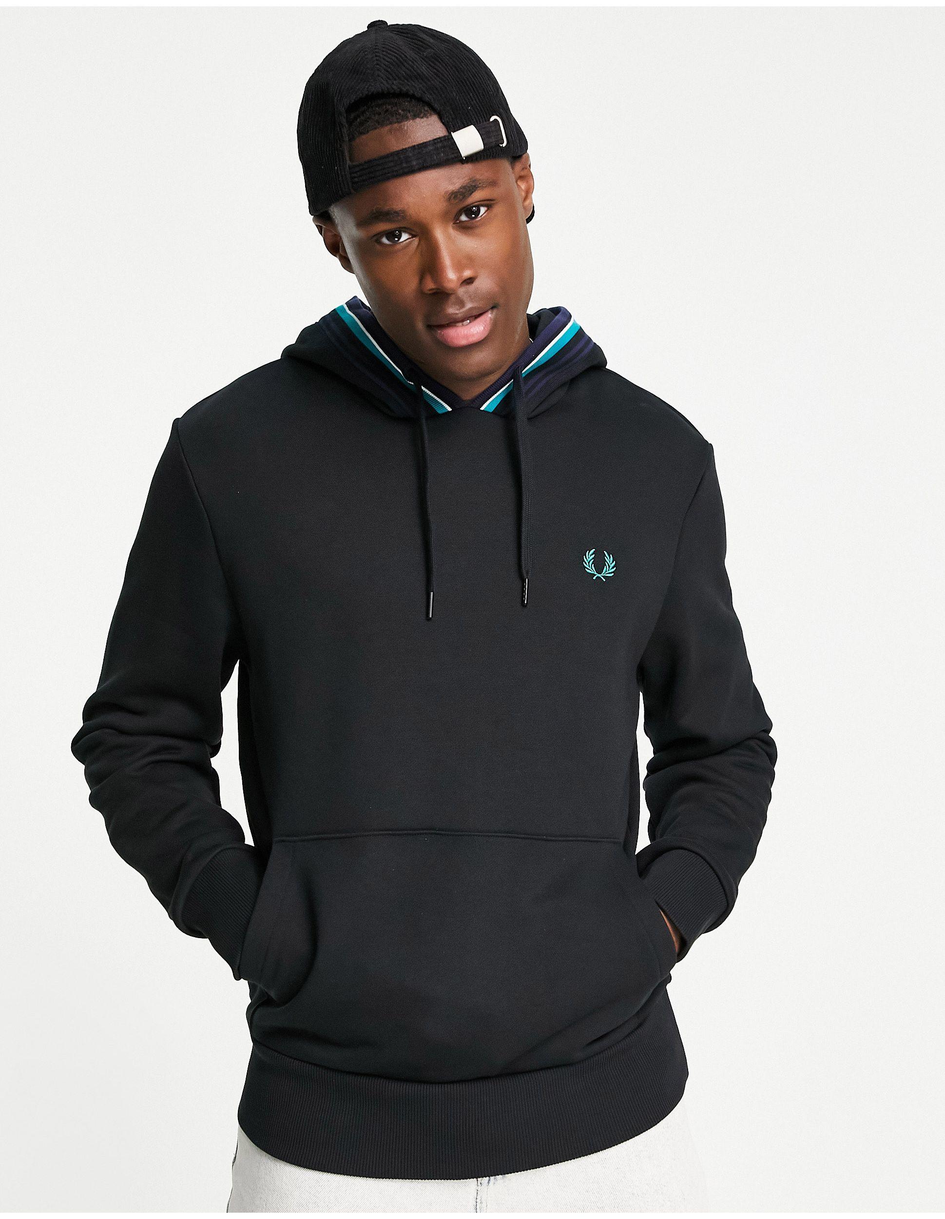 Fred Perry Striped Trim Hoodie in Black for Men - Lyst