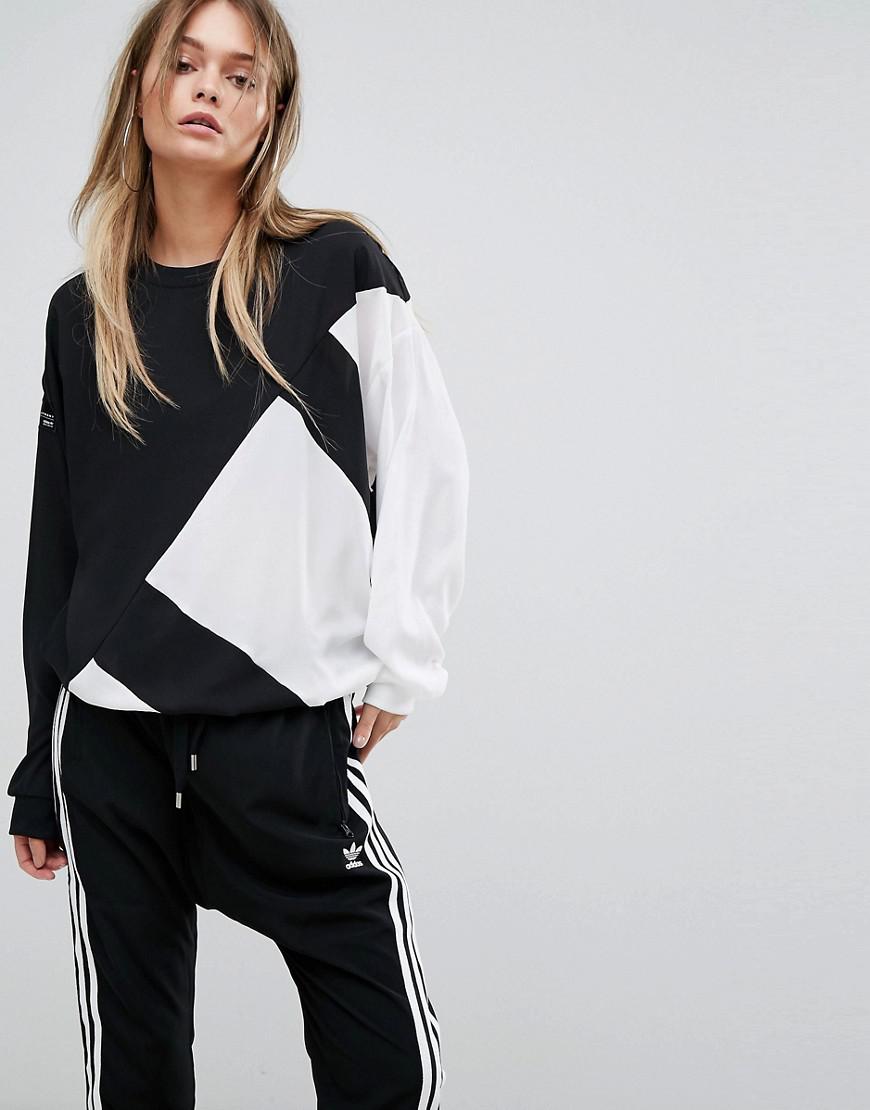 adidas originals authentic sweatshirt with contrast panel in white and black