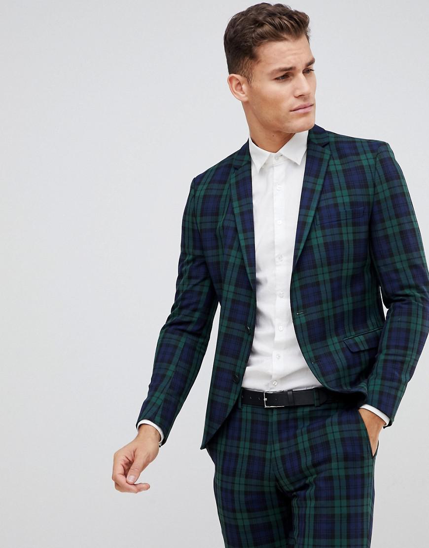 Lyst - SELECTED Blackwatch Green Check Suit Jacket In Skinny Fit in ...