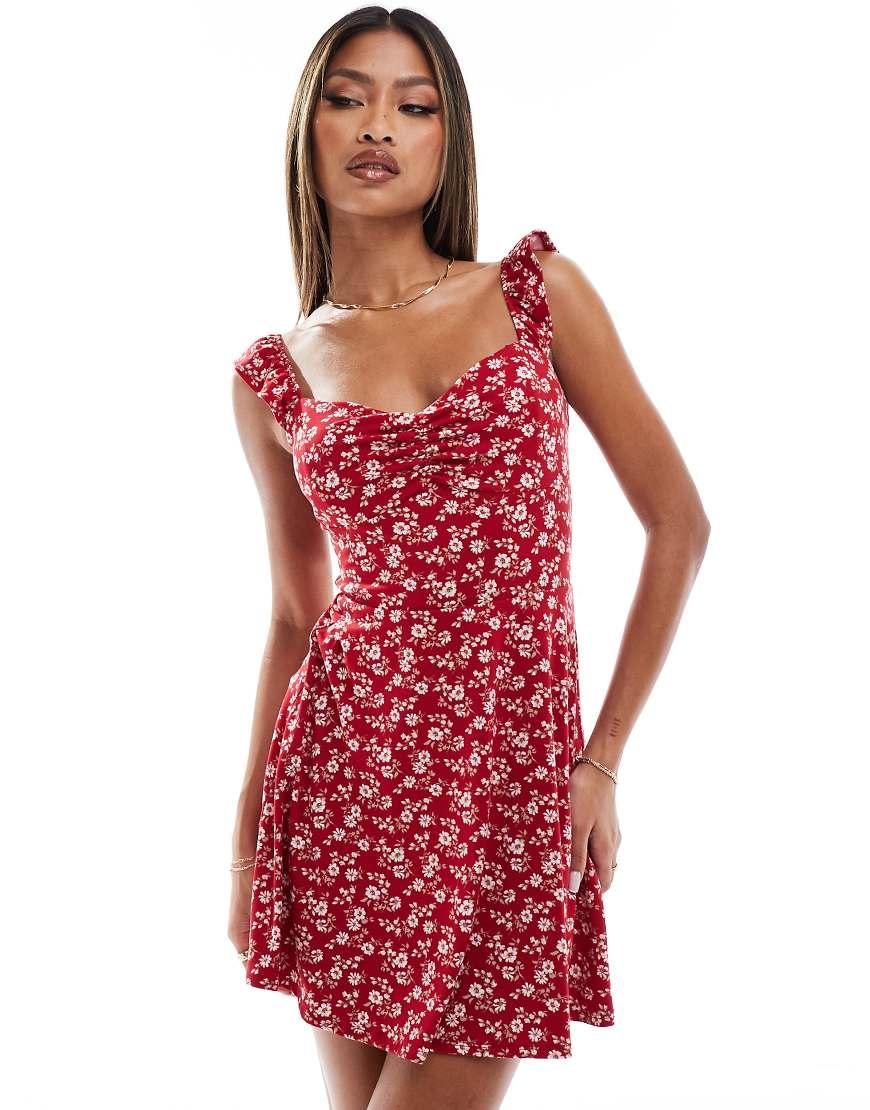 hollister red floral dress Hollister Short Lace Dress Red Long Sleeve Floral Lined Keyhole Back Size Medium