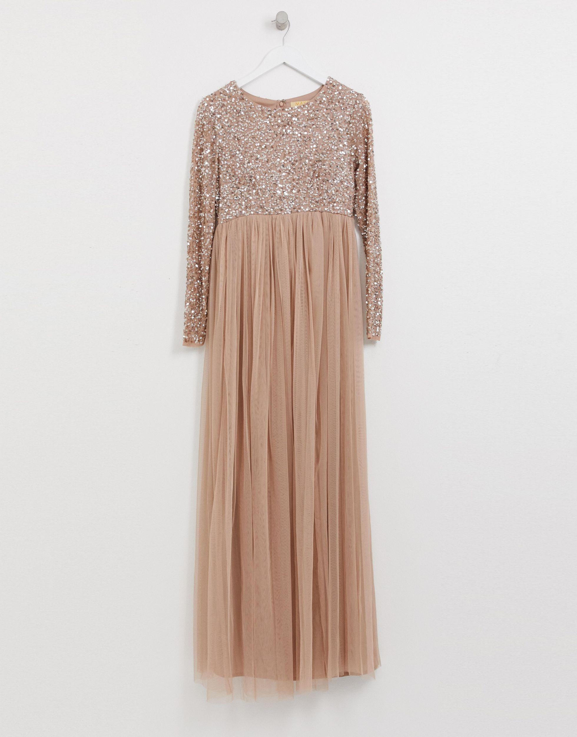 Maya Maternity Bridesmaid Long Sleeved Maxi Dress With Delicate Sequin And Tulle  Skirt | Lyst