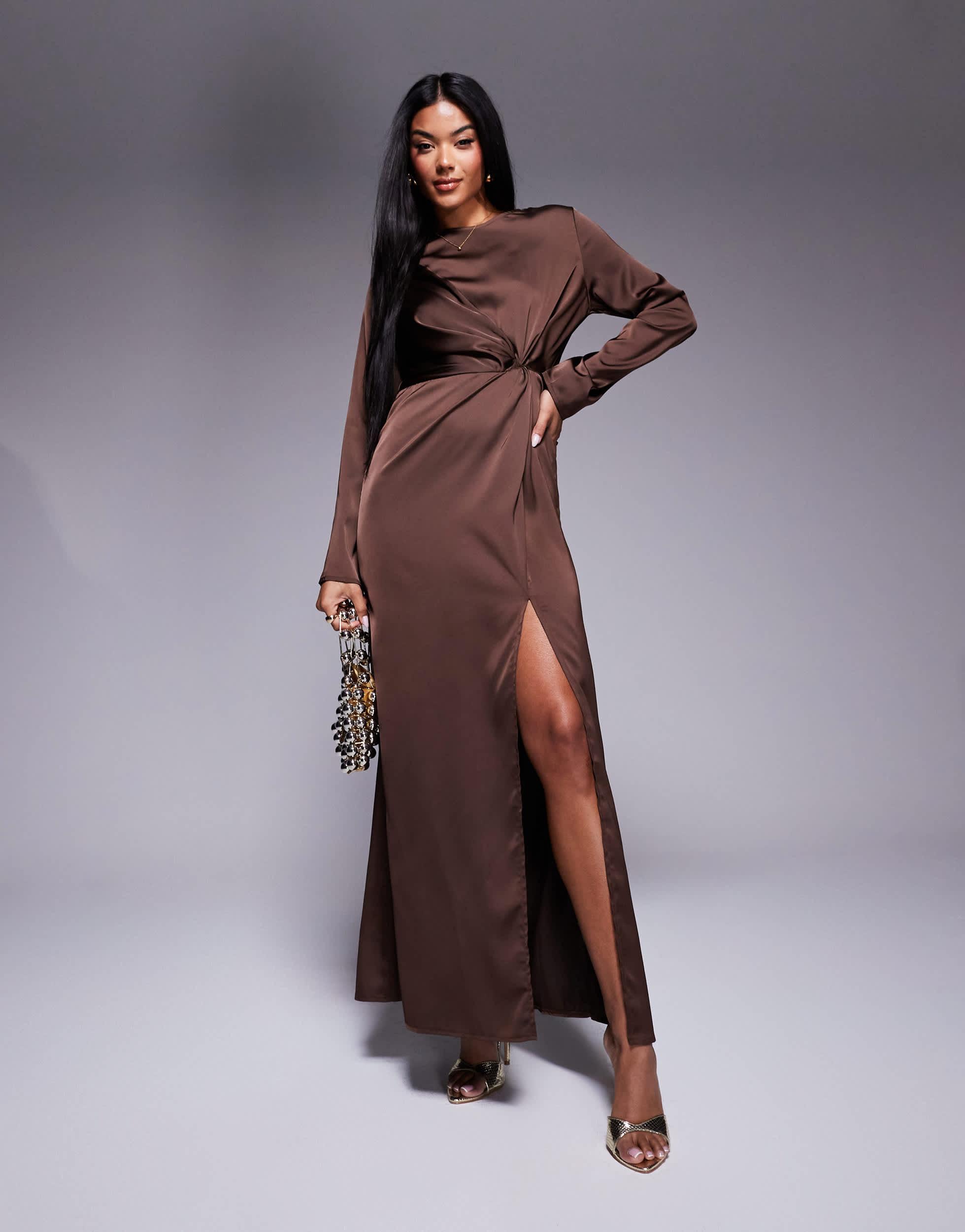 In The Style X Hannah Brown Satin Twist Detail Maxi Dress | Lyst