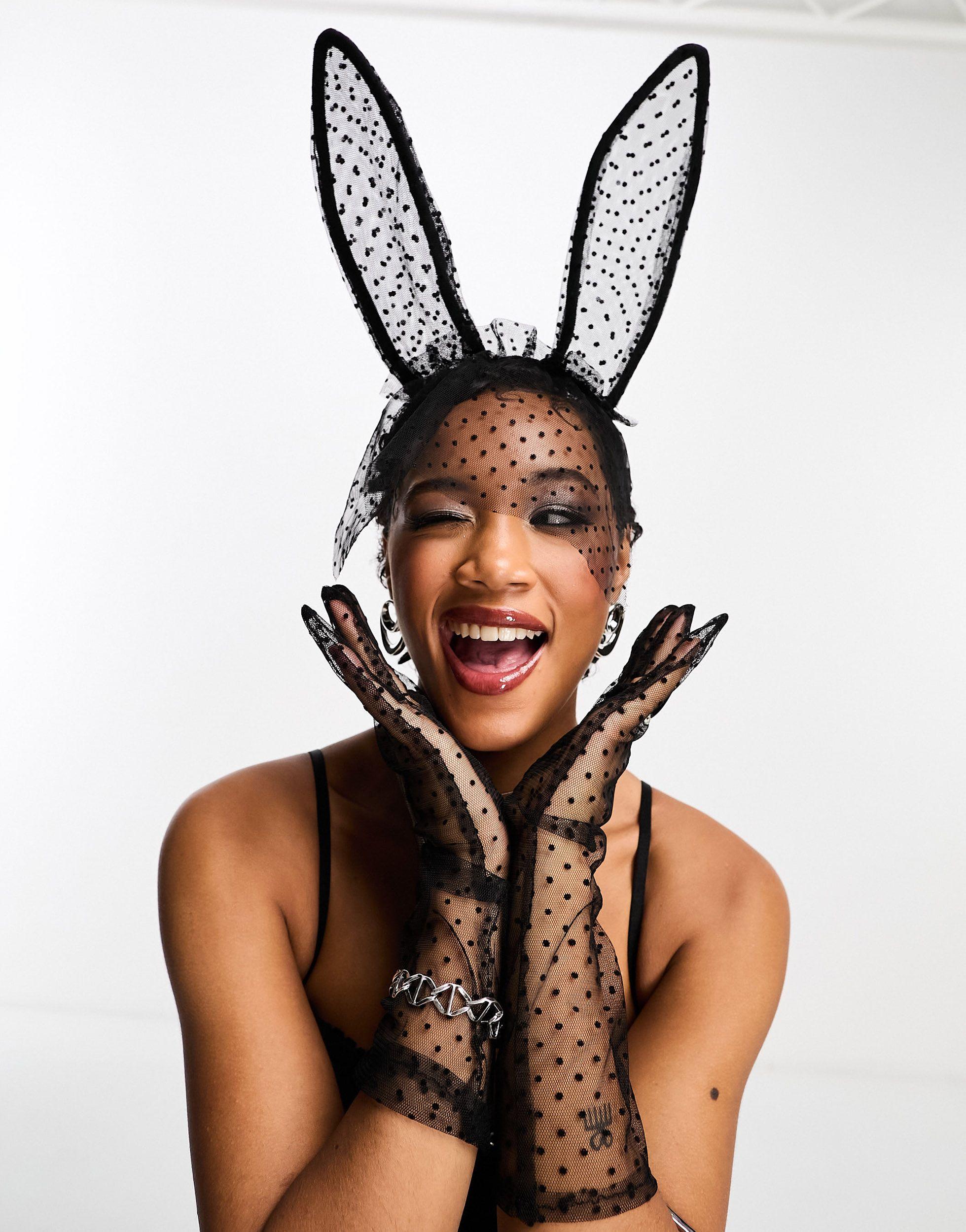 ASOS Headband With Bunny Ears And Glove Set in Black