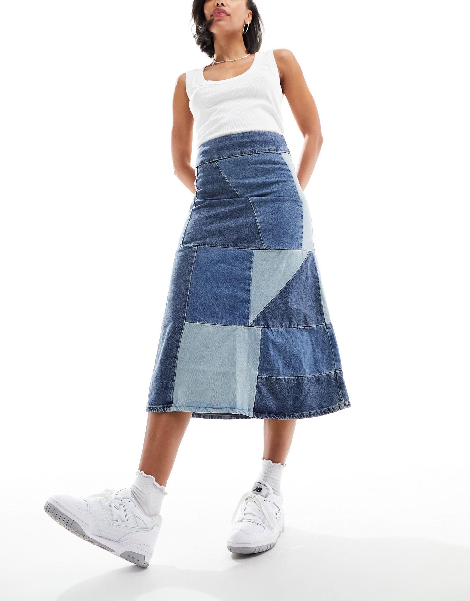 Mango Capsule Patchwork Denim Midi Skirt in Blue Lyst UK