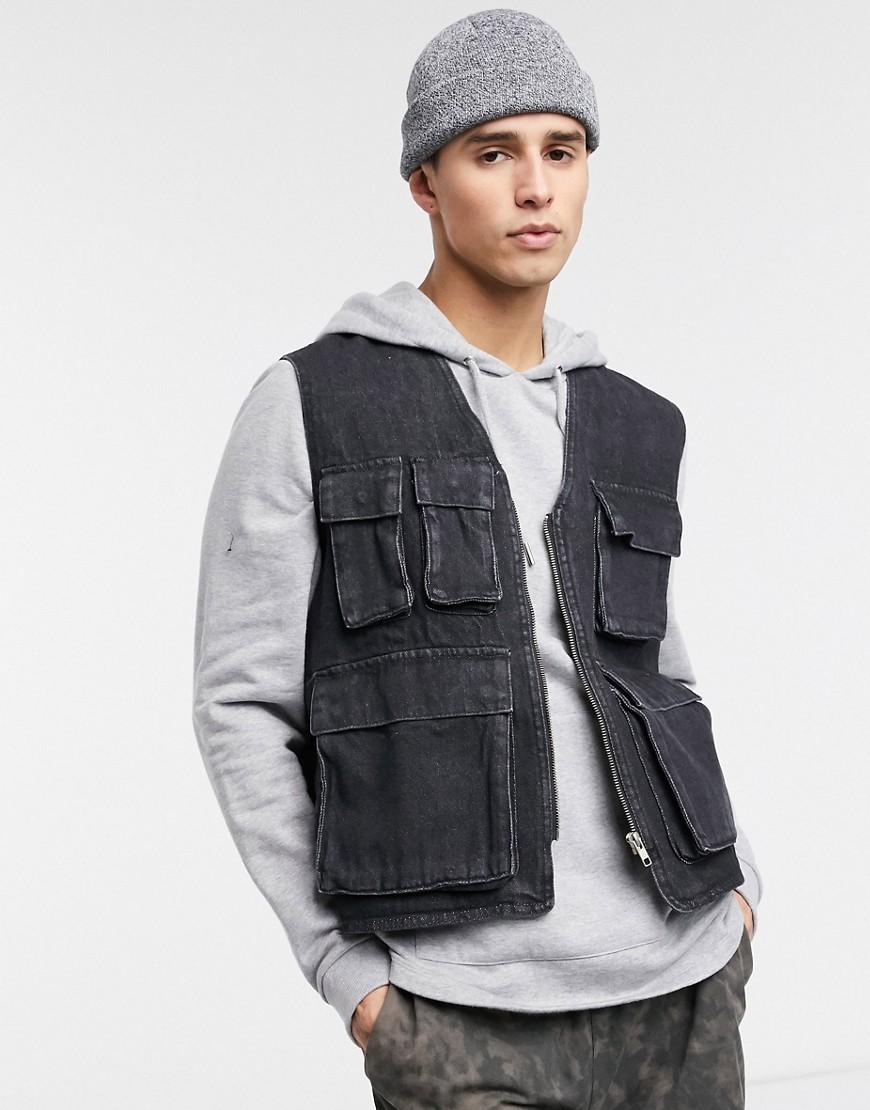 mens black denim gilet