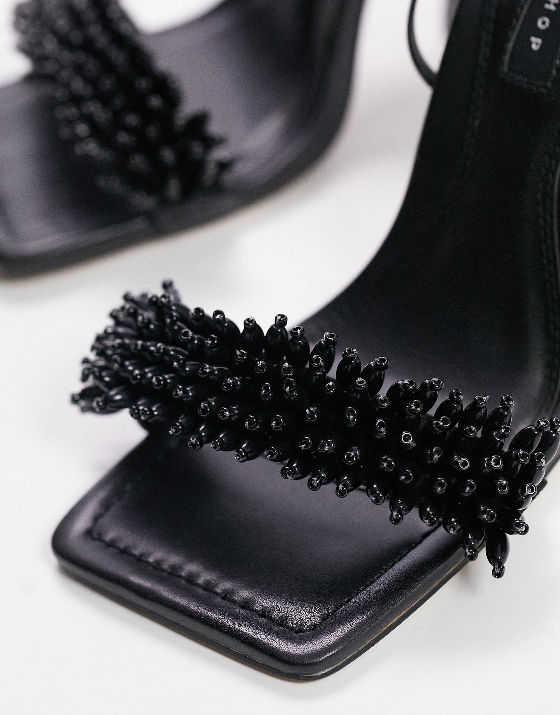 TOPSHOP Riley Beaded Trim Heeled Sandal With Ankle Tie in Black Lyst