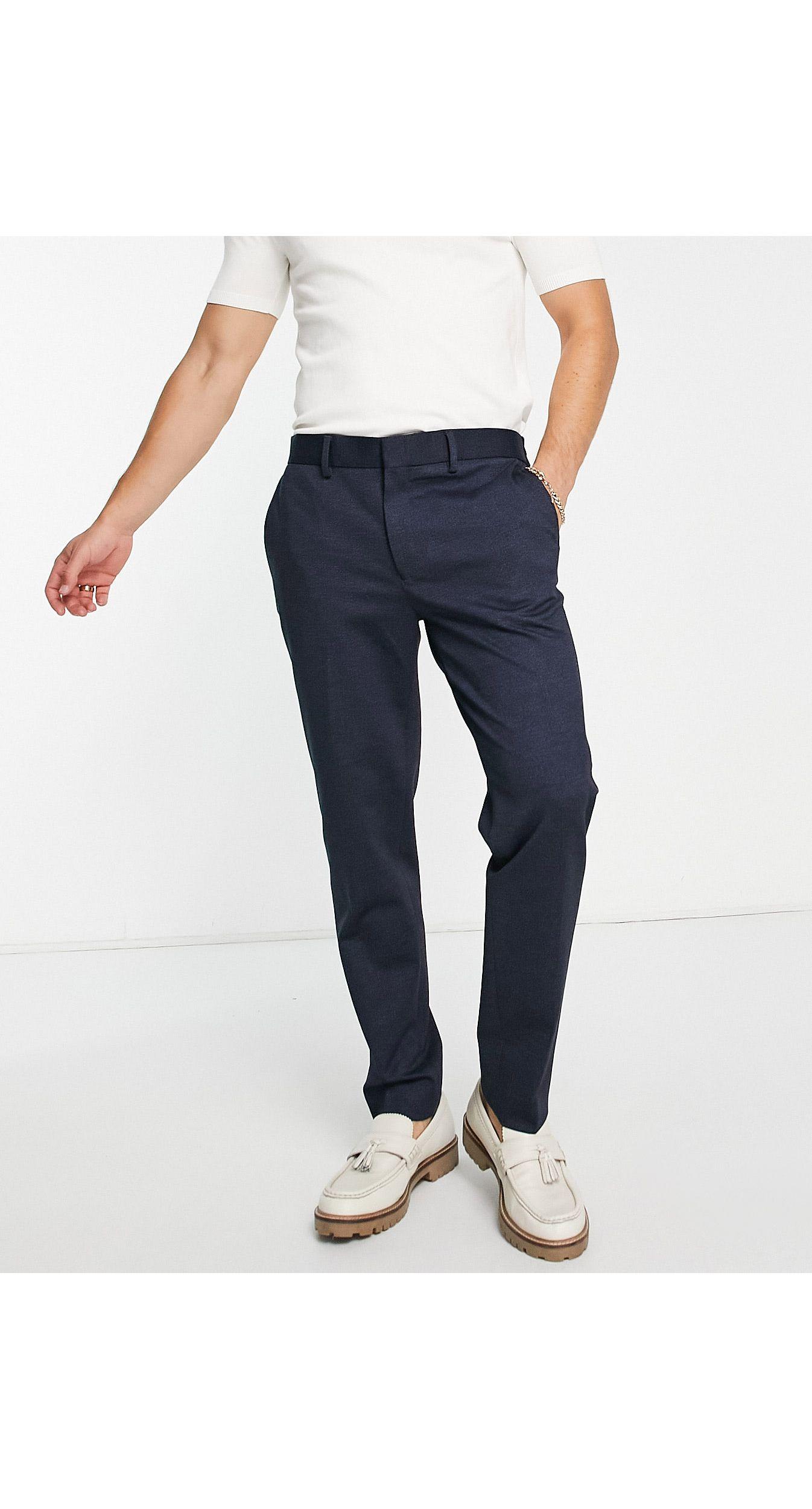 River Island Cotton Coord Textured Jersey Smart Trousers in Navy (Blue