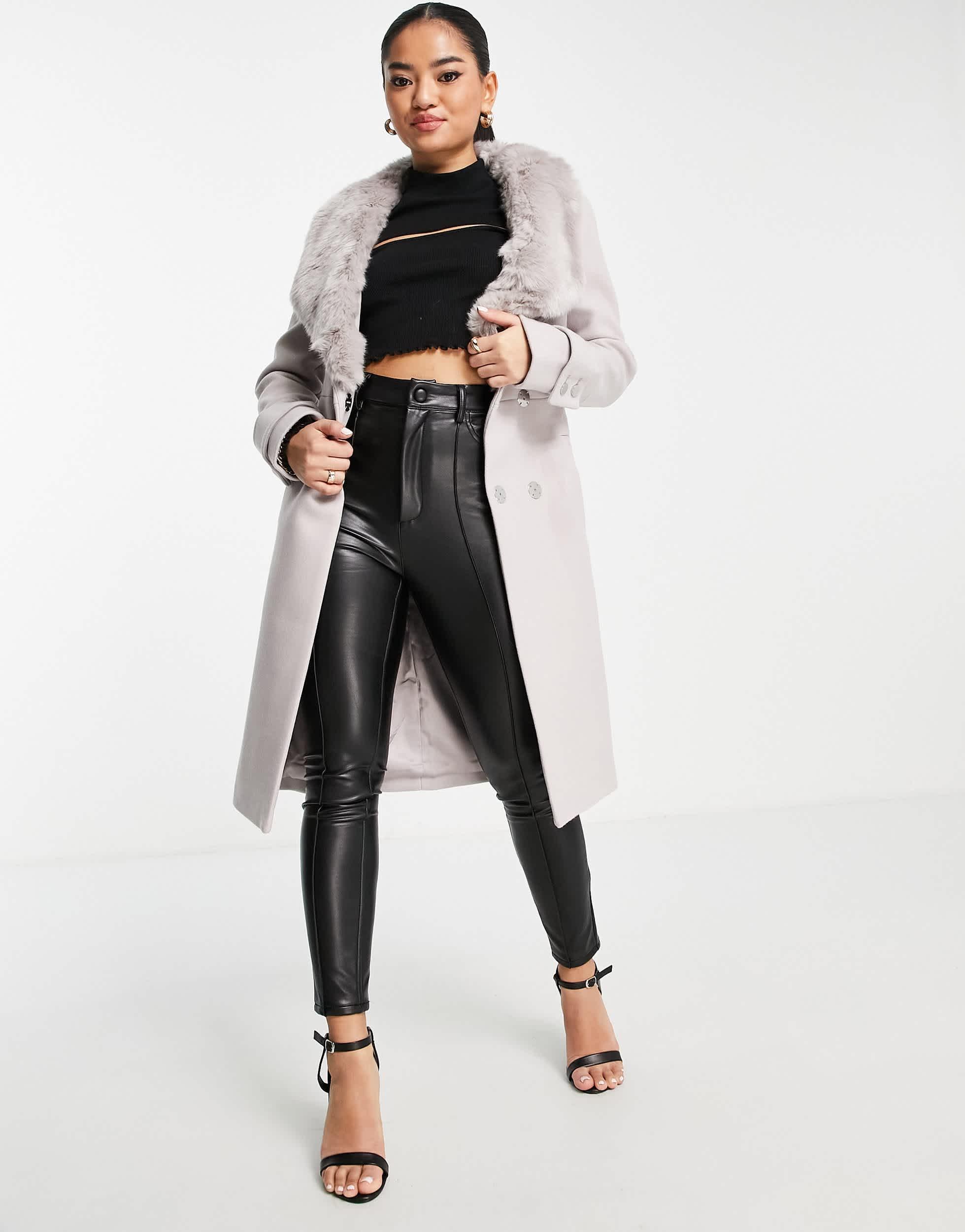 Forever New Ever New Petite Wrap Tie Coat With Faux Fur Collar in White Lyst UK