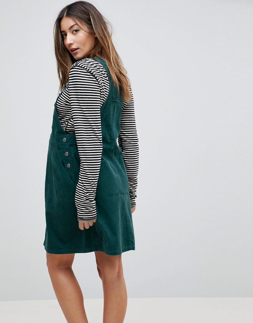 green cord dungaree dress