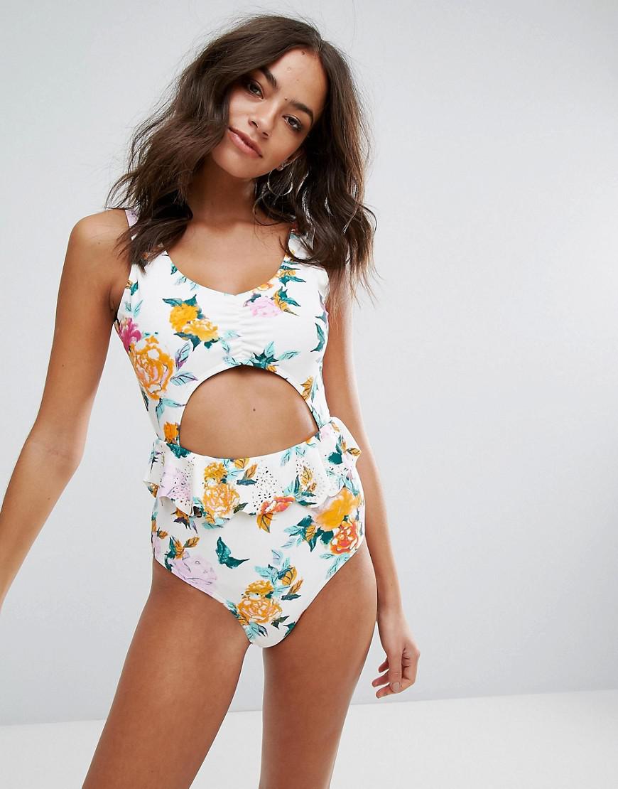 floral cut out swimsuit