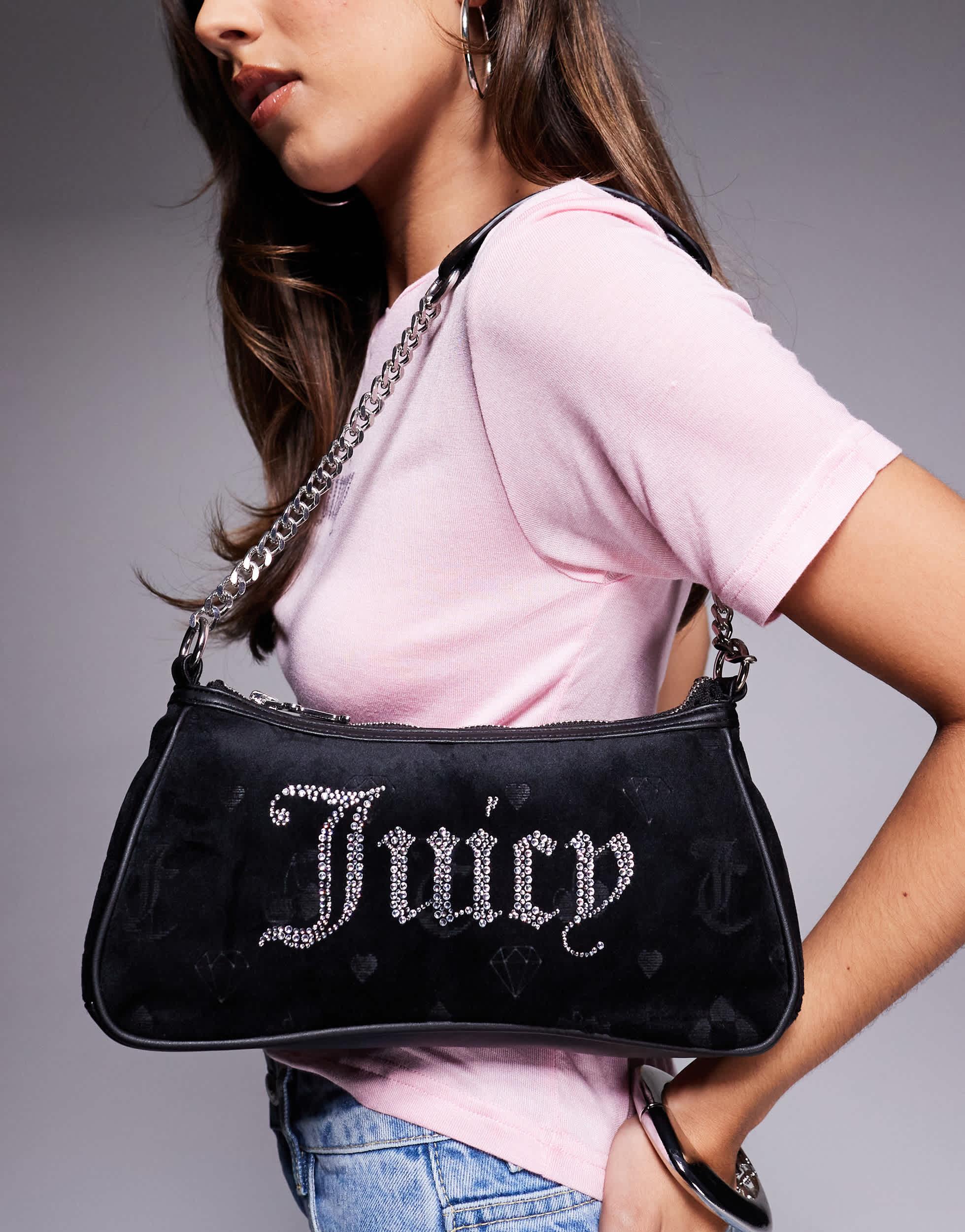 JUICY COUTURE Velour Diamante Shoulder Bag ベロア バッグ Brown JUICY COUTURE Velour Diamante Shoulder Bag - JD Sports NZ