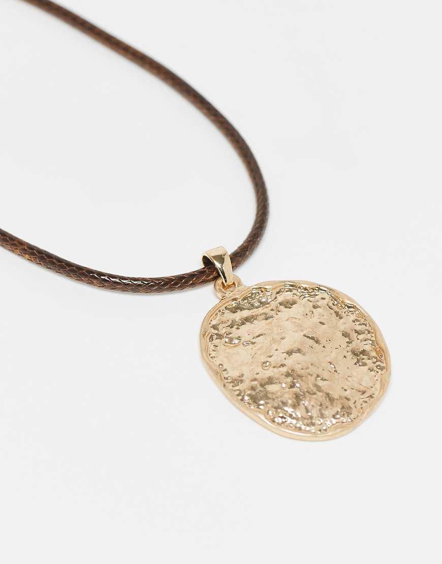 Reclaimed (vintage) Unisex Cord Necklace With Molten Gold Pendant